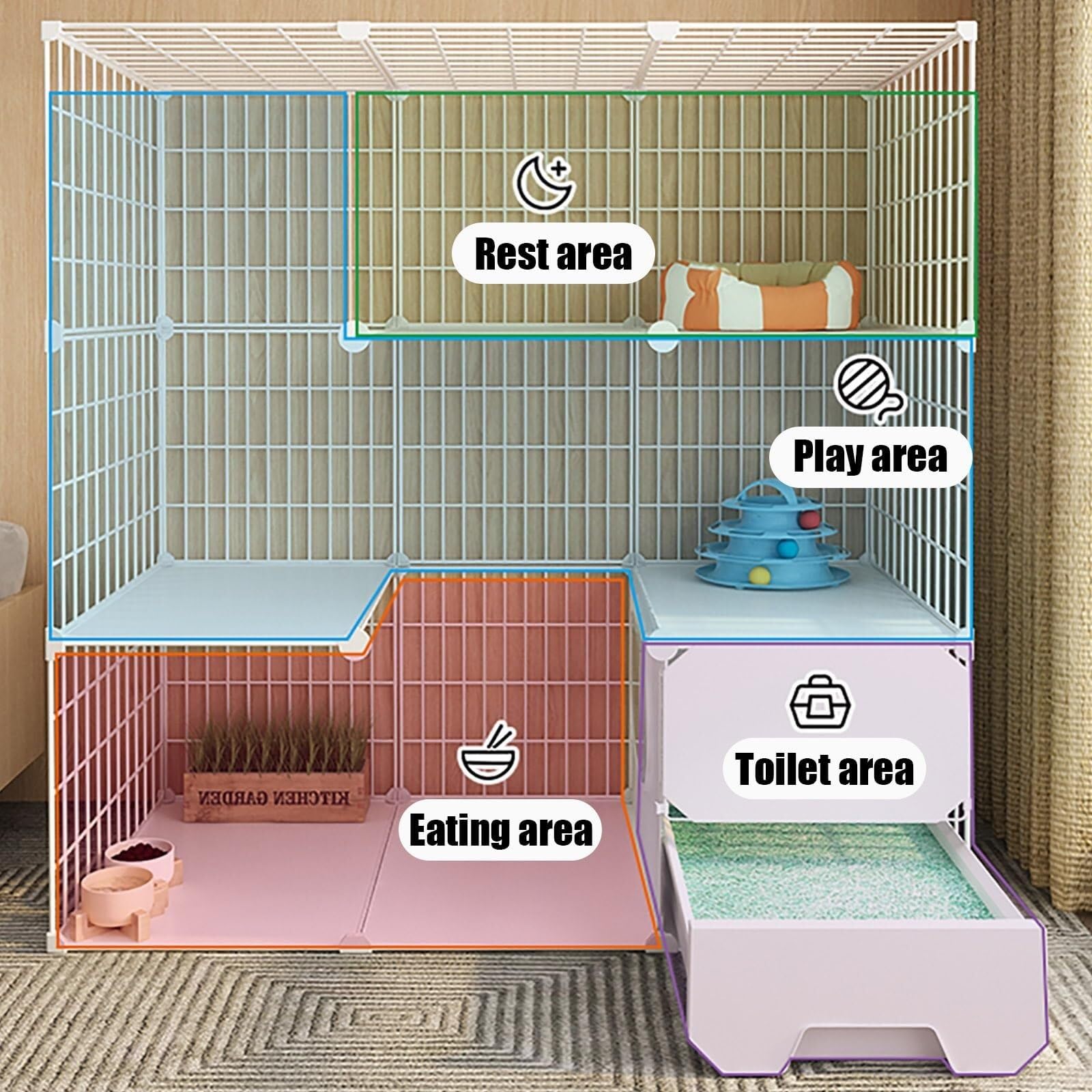 HYJYGM Katzenkäfig den Innenbereich, zusammenklappbarer Haustierkäfig, Katzenlaufstall, herausziehbare Katzentoilette mit Katzenstreu, Metalldraht-Zwingerkiste, für Katzen, kleine Tiere, weiß, L B x 1