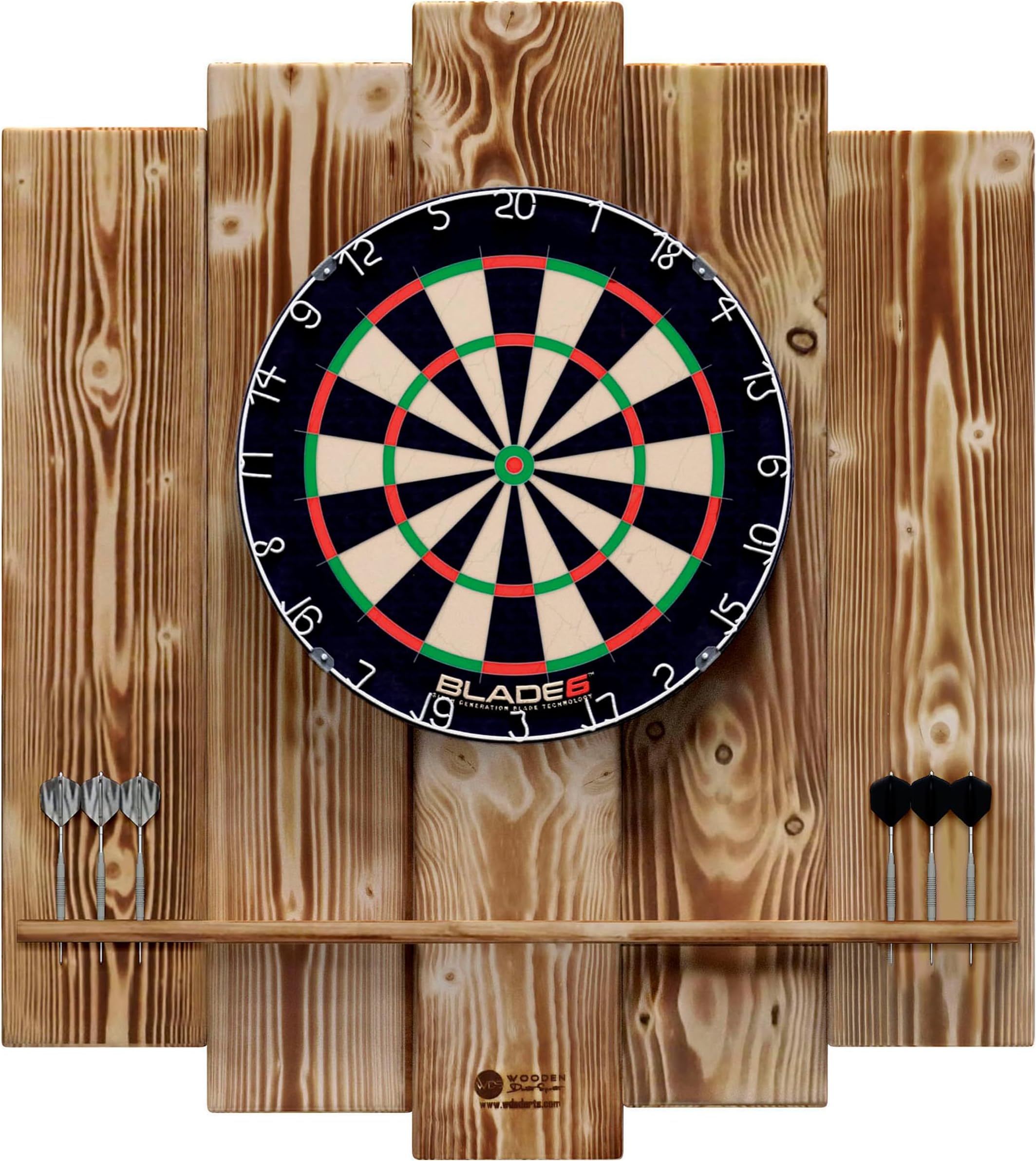 WOODEN Dartboard Surround | Premium dart wall protection & tablet holder | Flamed "Burned Look" or colour design (catch ring, dart surround, backboard)