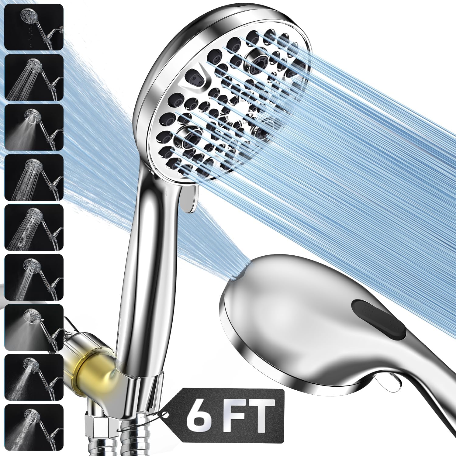 High-Pressure 9-Setting Handheld Shower Head Set- Extra Long 6 ft ...