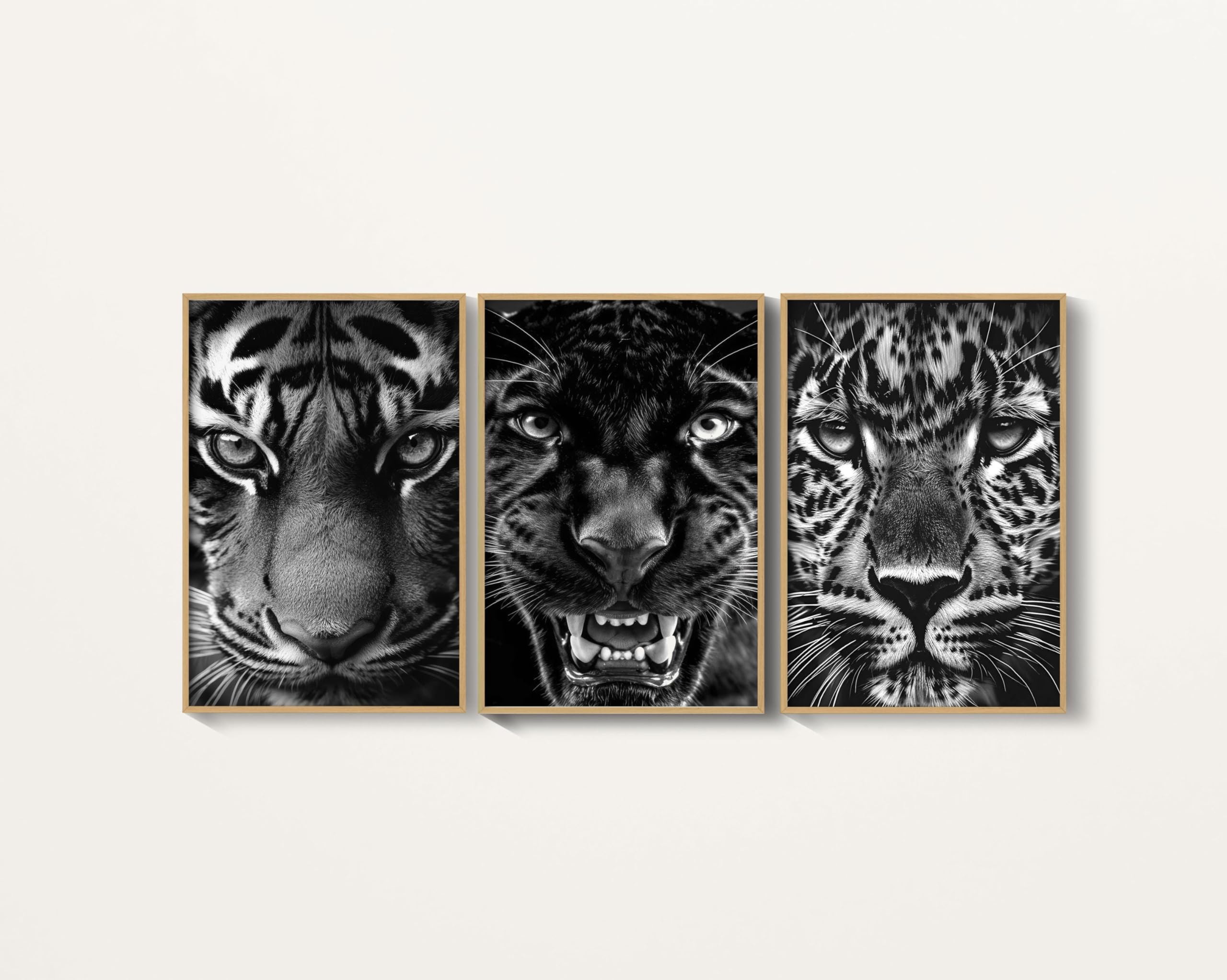 Tableaux léopard noir grand format 60x80cm triptyque sur cadre intérieur - 8