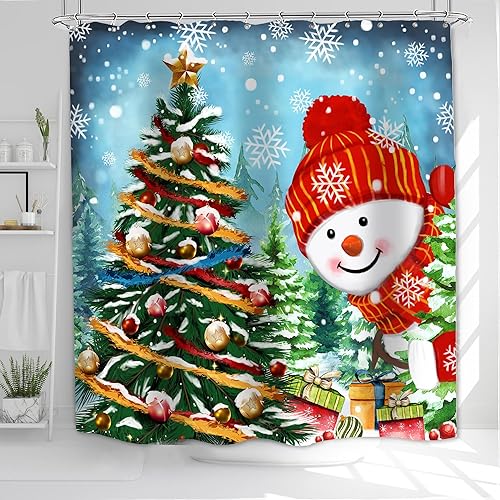 Miniatura 8 de Cortina de ducha de muñeco de nieve, cortina de ducha de Navidad para baño, árbol de Navidad, copo de nieve, invierno, Let it Snow Holidays, cortina