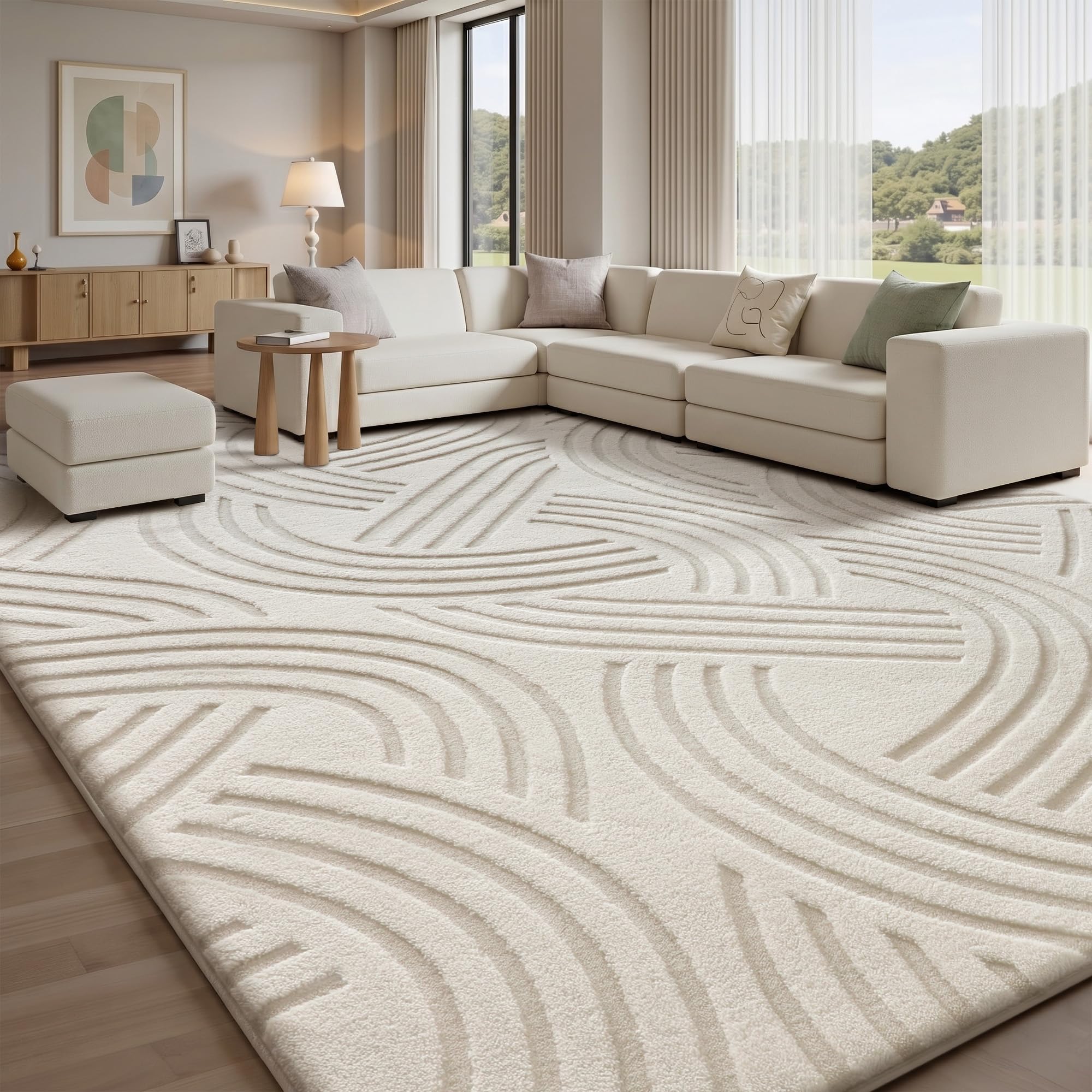 Treeboy Rugs Living Room Large Washable Bedroom Carpet Cream Rug 240x300cm