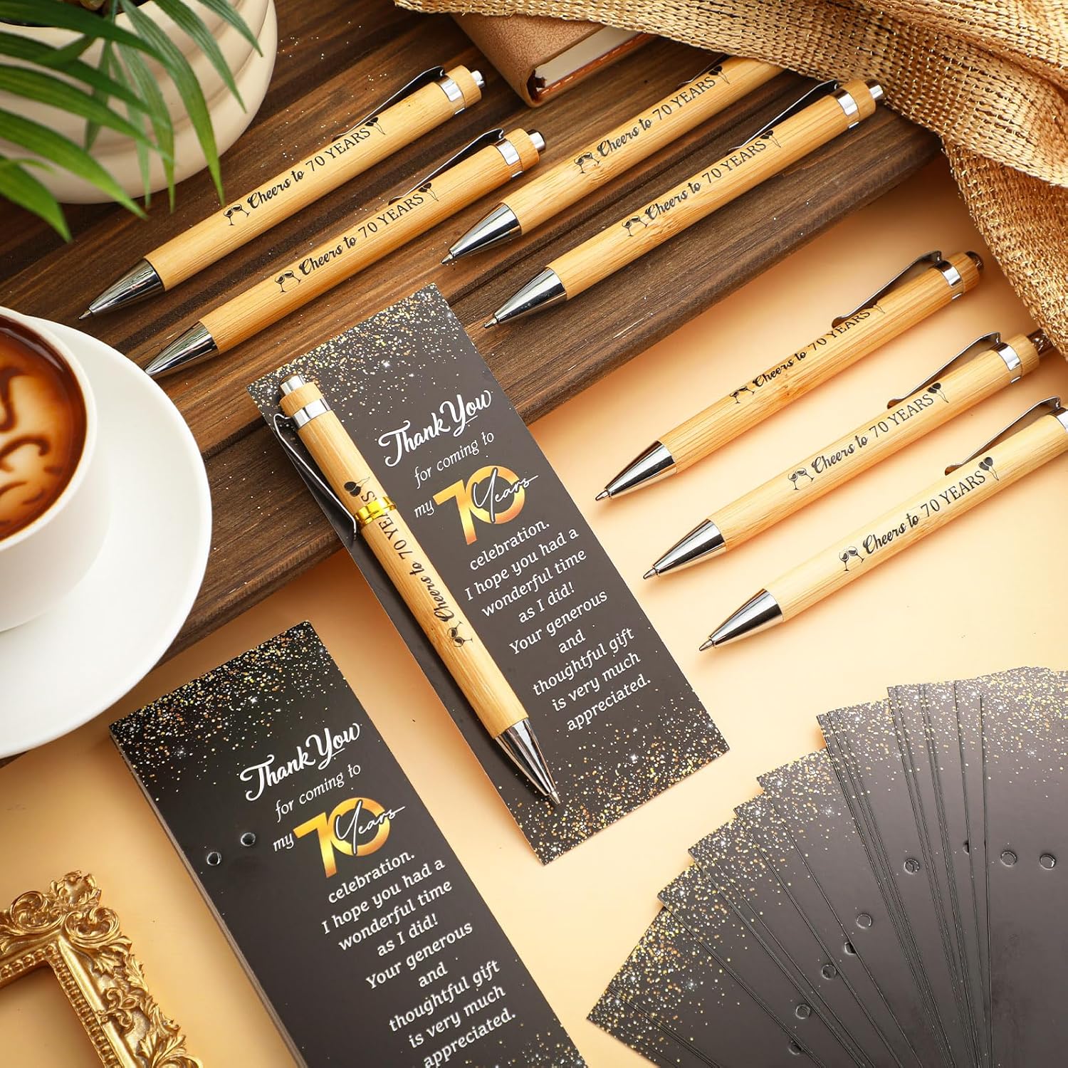 50 Sets 70th Birthday for Guests Anniversary Include 50 Ballpoint Pens with 50 Thank You Cards 100 Bags and Twist Ties for Anniversary Birthday Wedding Shower - Image 4