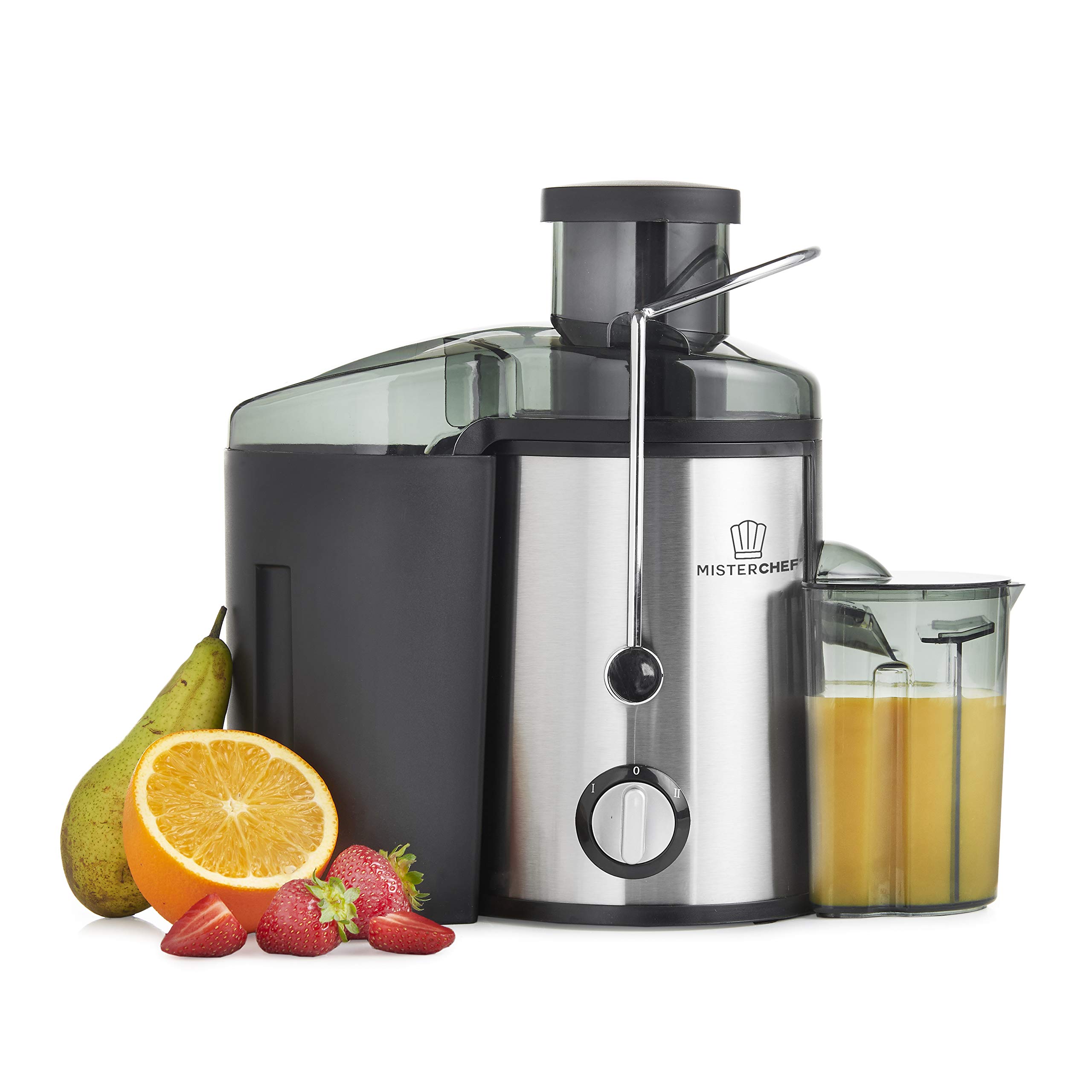 MisterChef® Juice Extractor, 500W Stainless Steel Juicer for Fruit & Vegetable, Wide Mouth for Large Apples- BPA Free - Long 1m power cord + FREE RECIPE BOOK + 2 YEAR WARRANTY + NICE COLOR GIFT BOX