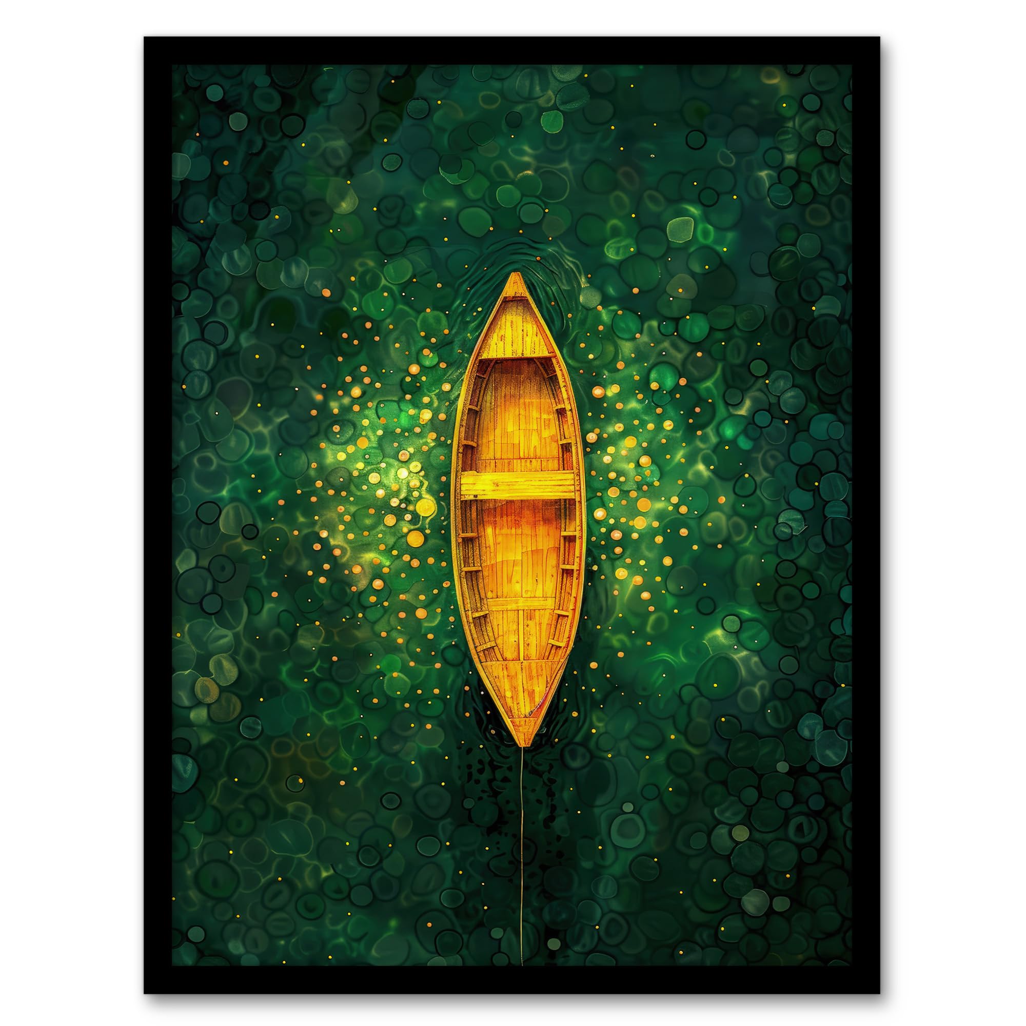Artery8 Emerald Cove Cave Gold Sunlight Boat Aerial View For Living Room Artwork Framed Wall Art Print A4