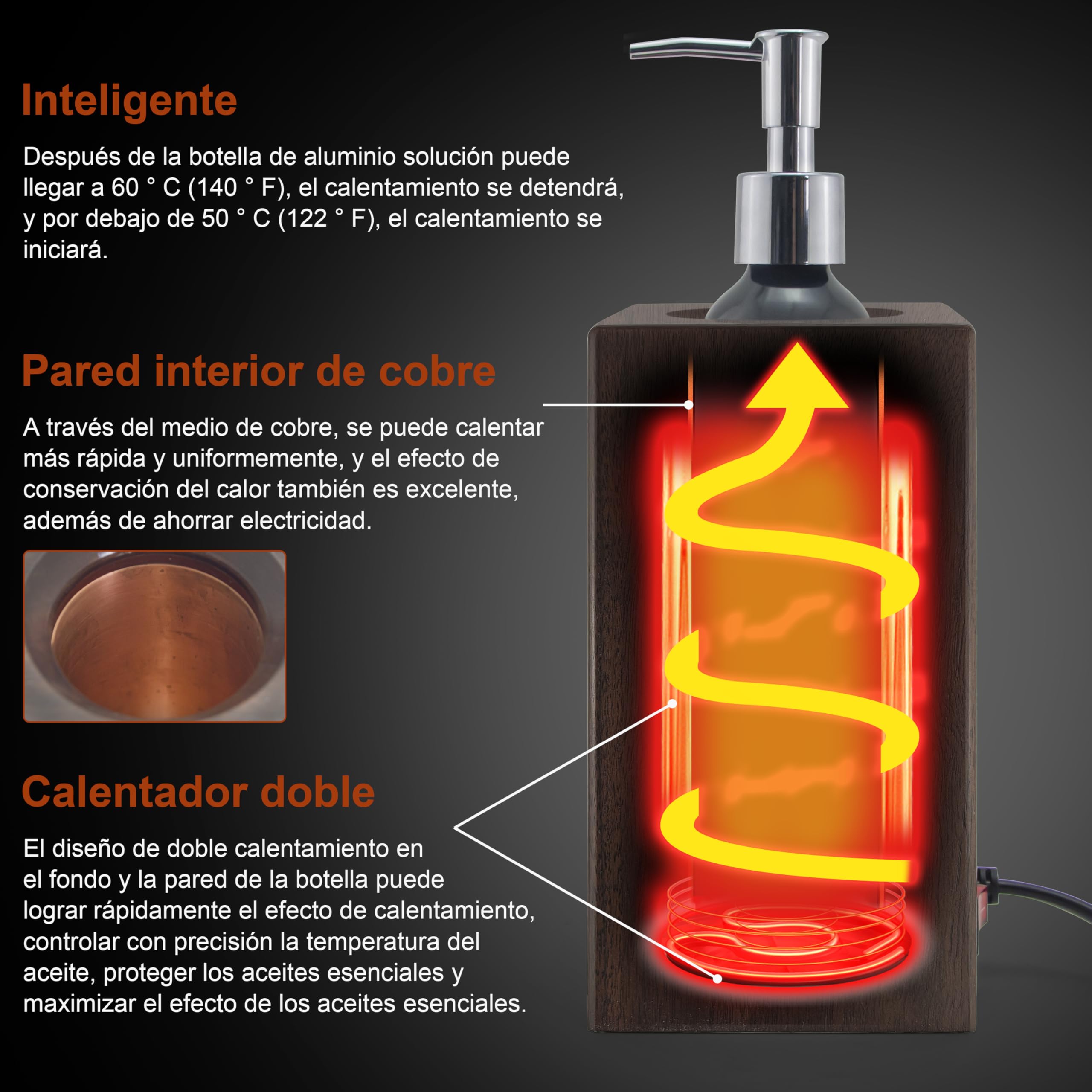 Calentador de aceite de masaje Spa en el Salón de belleza calentador de emulsión de nuez de madera maciza calentador de masaje control automático de temperatura 2 botellas metálicas