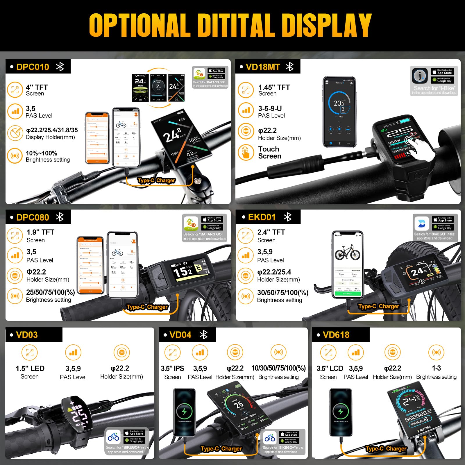 BAFANG Kit Elettrico per Bici BBS01B BBS02B BBS-HD con LCD & Batteria Opzionale, Compatibile BB 68-73/100/120mm, 250W Kit Conversione Bici Elettrica, Montagna e Strada Ebikes