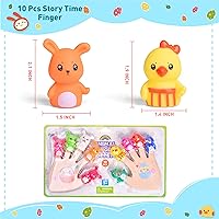 Vista 5 de FUN LITTLE TOYS 10 marionetas de dedo de conejito para cestas de Pascua, incluye 5 conejitos y 5 pollitos
