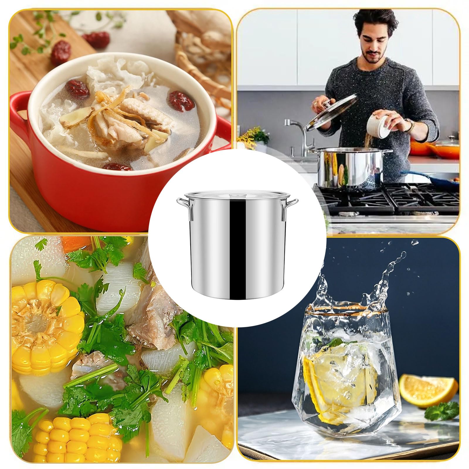 60 cm großer Suppentopf, Mehrzweck-Kochtopf mit Edelstahldeckel, ideal für Suppen, Eintöpfe und zum Kochen, perfekt für den Einsatz zu Hause und in Restaurants