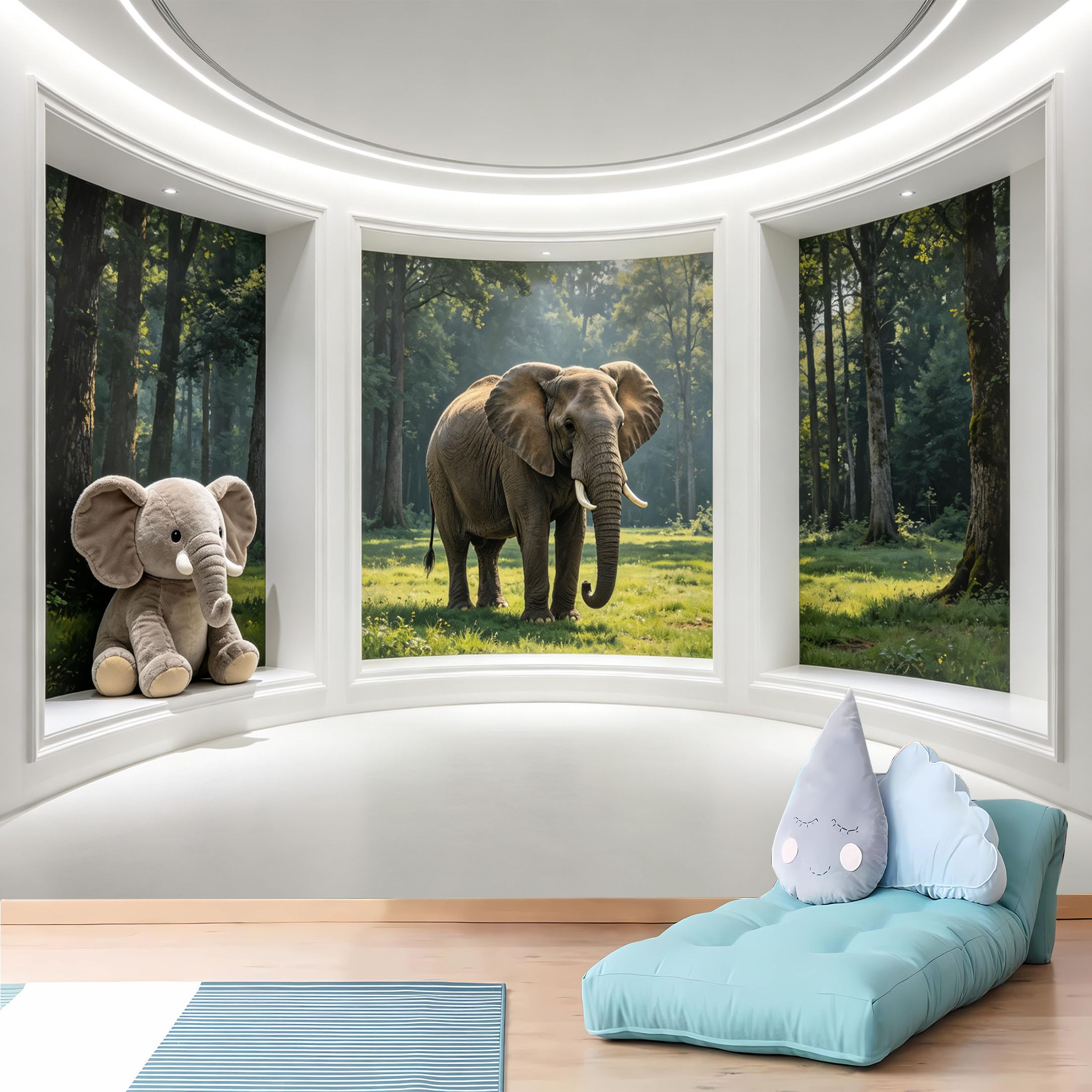 Custom Size Wall Murals White Frame Forest Elephant Wall Murals Wildlife Wallpaper HD Self-Adhesive Removable Wallpaper for Living Room Bedroom