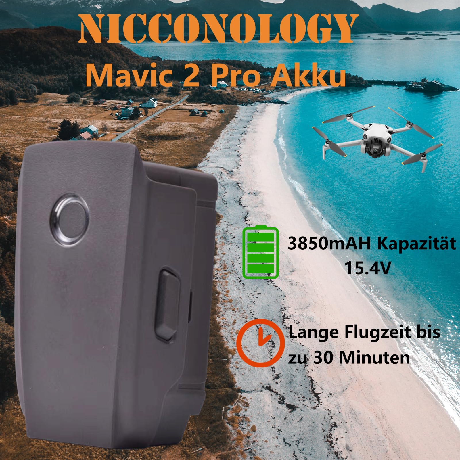 Mavic 2 Pro Akku, 3850mAh 15.4V Intelligenter Flug-Akku für DJI Mavic 2 Pro/2 Zoom, 31Mins Max Flug Nur für DJI-Original-Ladegeräte (Nicht für Mavic Pro)