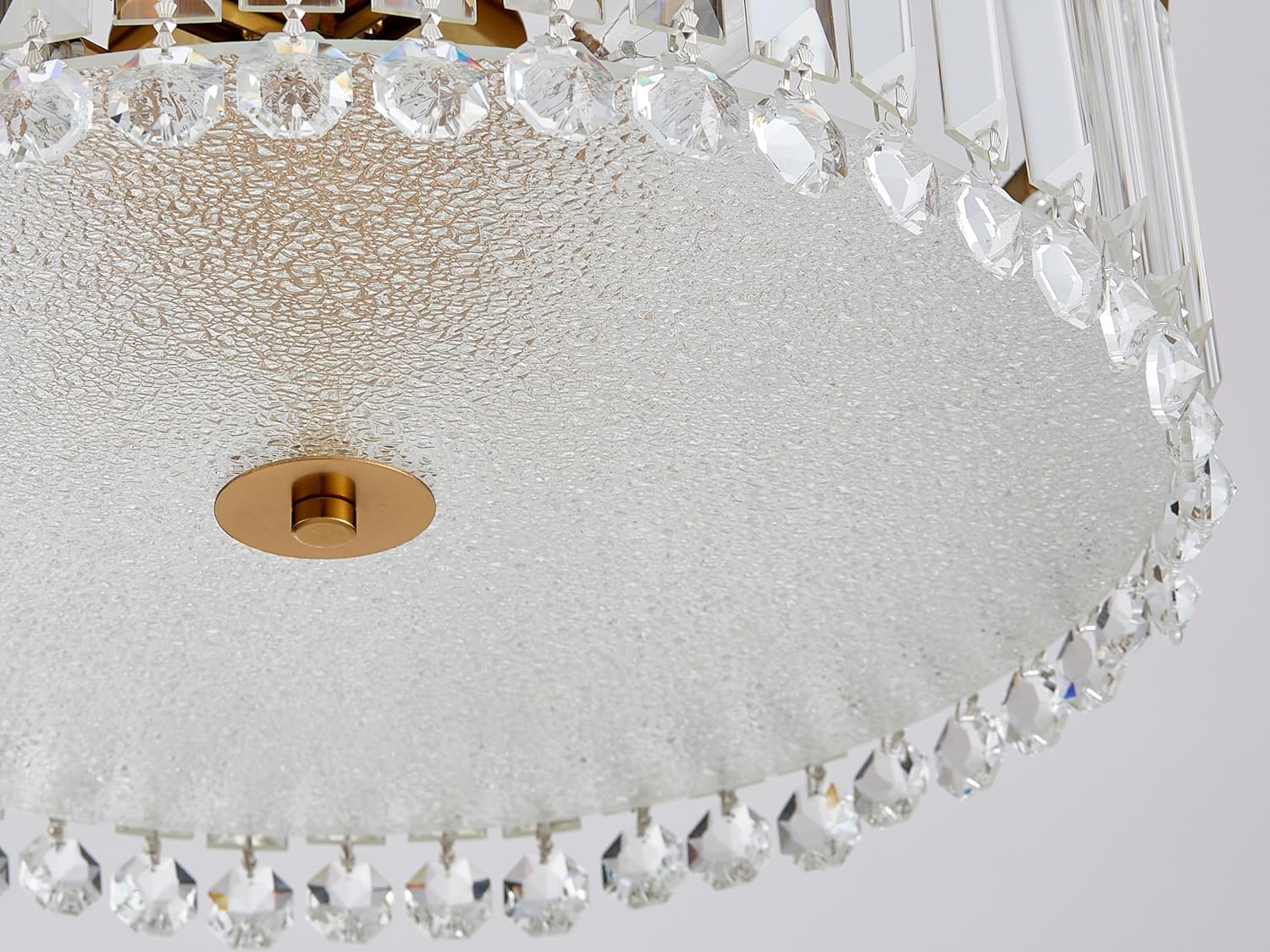 Shrine Crystal Gold Flush Mount Ceiling Light, Round Semi Flush Mount Ceiling Light for Living Room Bedroom Hallway Entryway Kitchen, D15.7'' × H6.1'', 4*E12 Sockets, Raindrop Crystal & Gold Finish