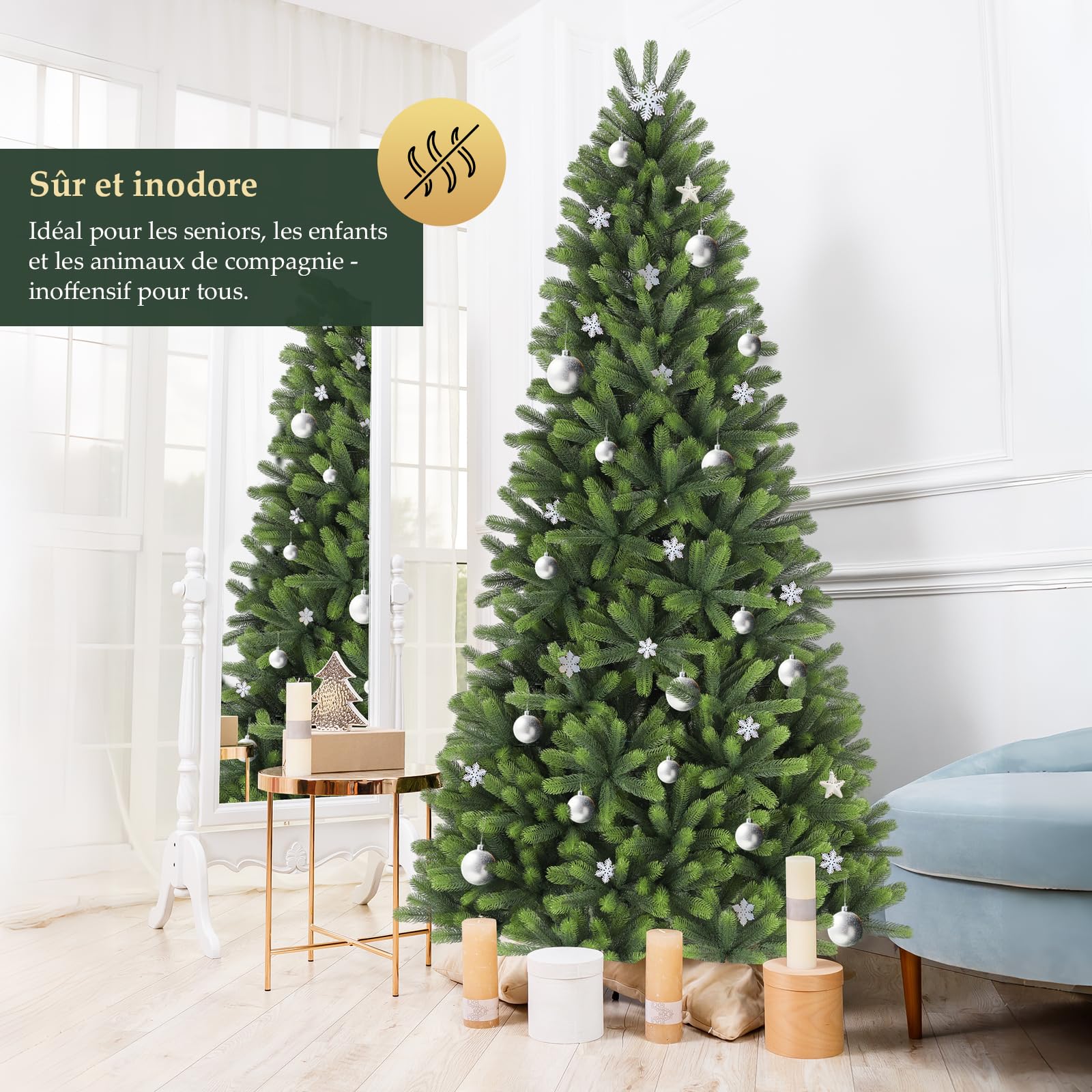 SALCAR Sapin de Noël Artificiel 100% polyéthylène moulé par Injection, 180 cm, avec 762 Pointes de Branches en polyéthylène, Sapin Nordmann élégant, Gants et Support en métal