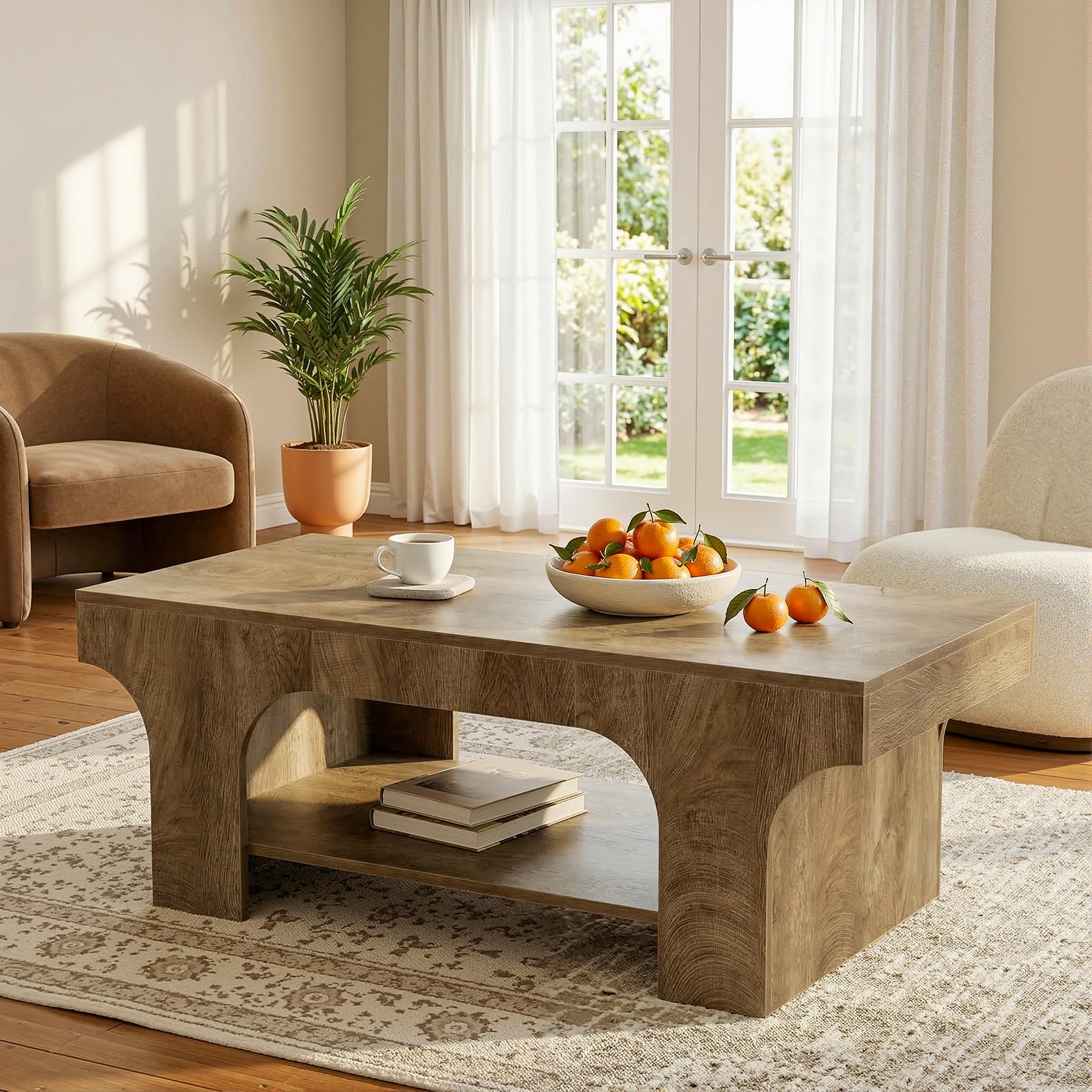 Tribesigns Couchtisch 120cm, 2-Ebenen Rechteckig Wohnzimmertisch, Modern Farmhouse Kaffee Tisch mit Stauraum, Holz Akzent Tisch für Schlafzimmer, Home Office, Wohnbereich, Braun