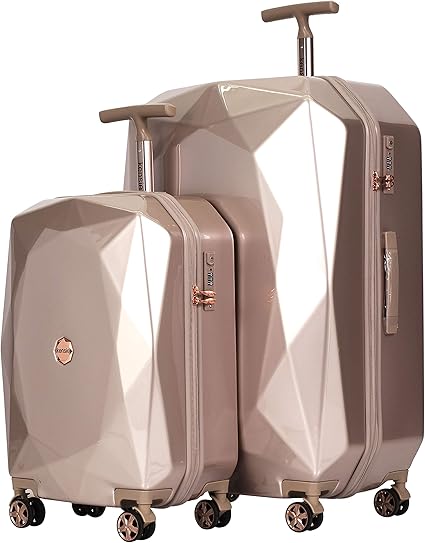 review kensie Women's 3D Gemstone TSA Lock Hardside Spinner Luggage, Lightweight, Telescoping Handles, TSA-Approved, Rose Gold, 2 Piece Set (28