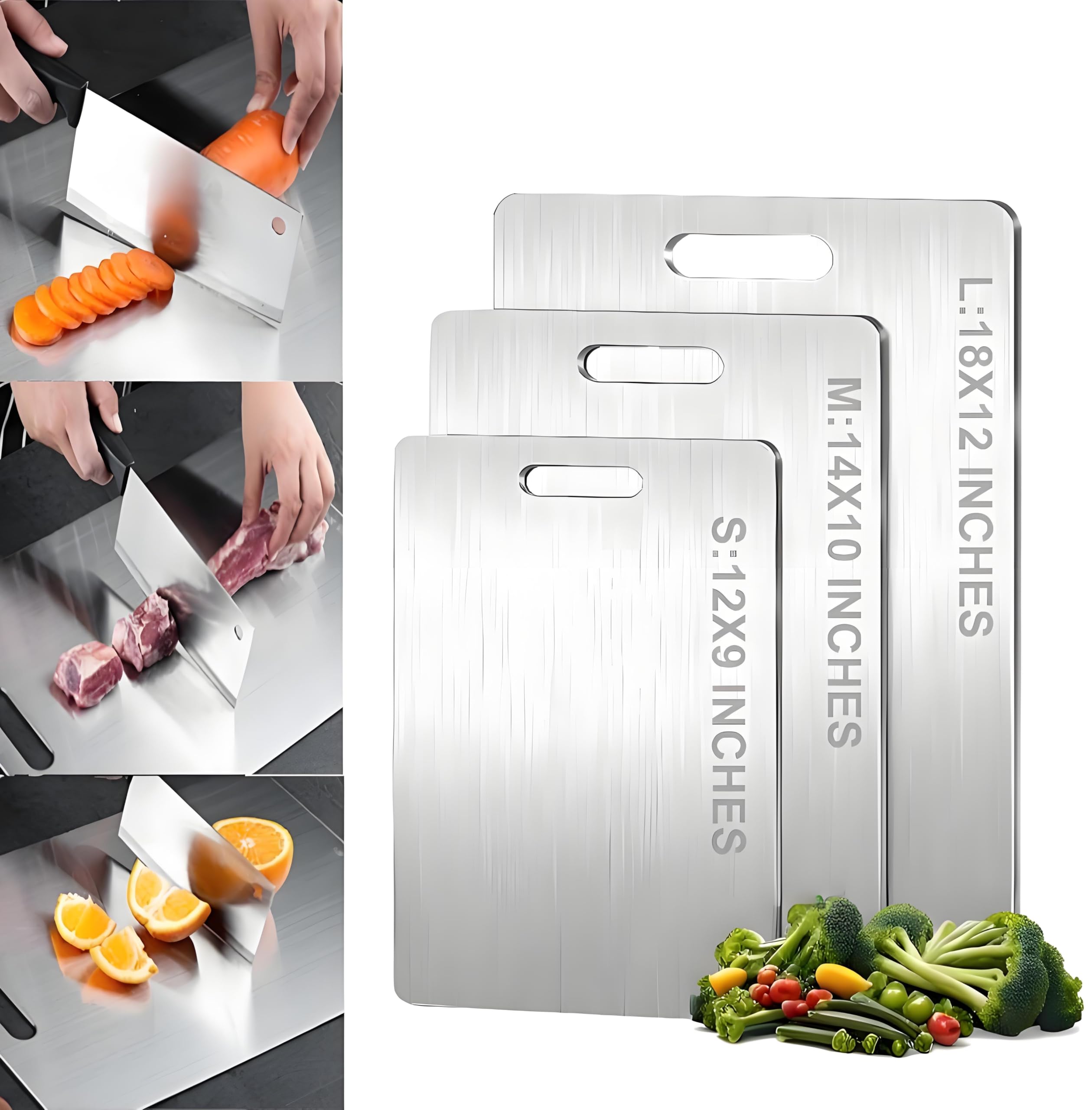Tagliere da cucina in titanio 100% per uso alimentare, spesso, ideale per tagliare frutta, verdura e carne, colore argento (45,7 x 30 cm