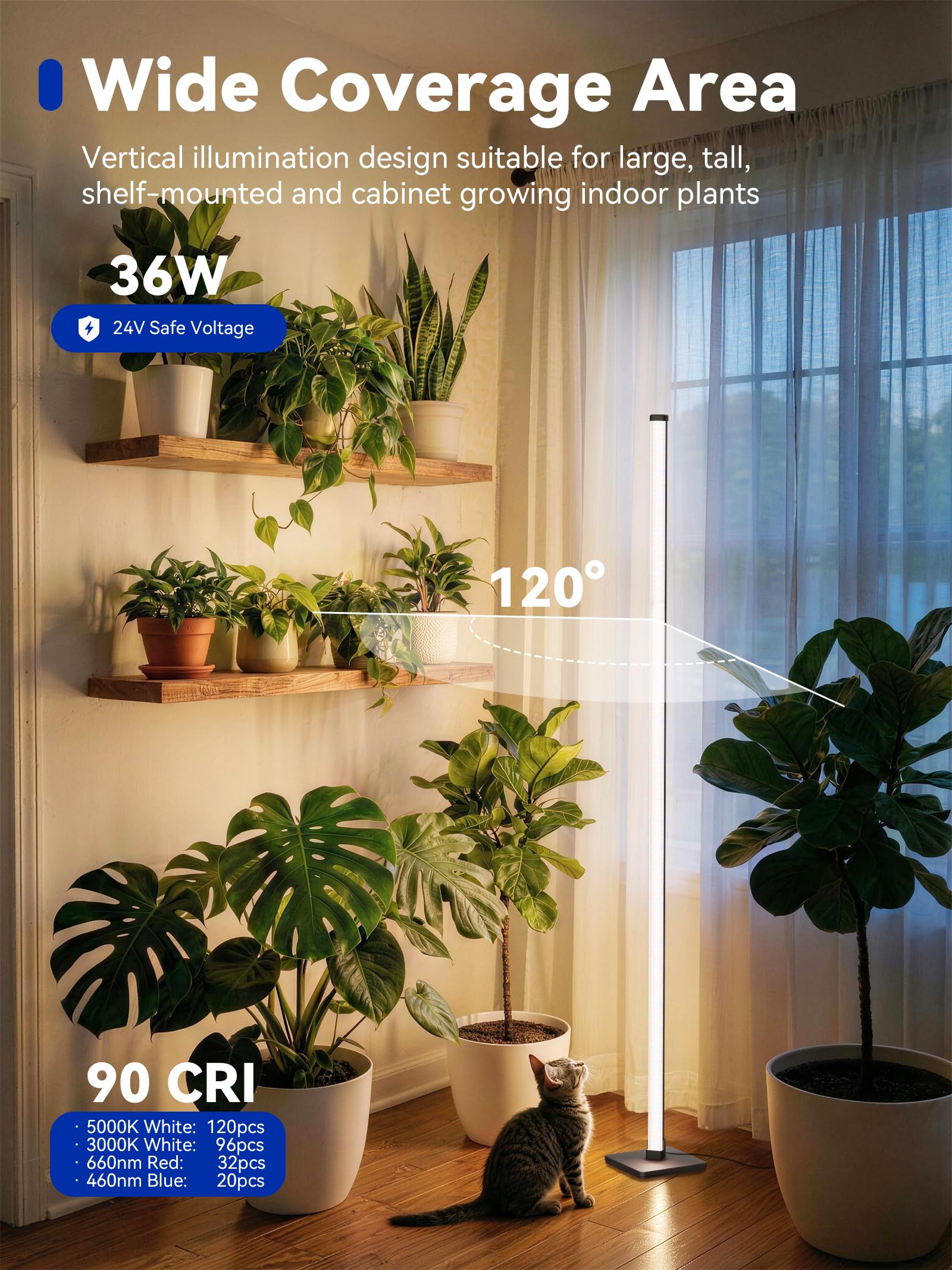 GLOWRIUM - Lampe de culture sur pied pour plantes d'intérieur, lumière verticale à spectre complet de 60 pouces, 3 modes d'éclairage, minuterie automatique, réglable à 6 niveaux, adaptée pour la