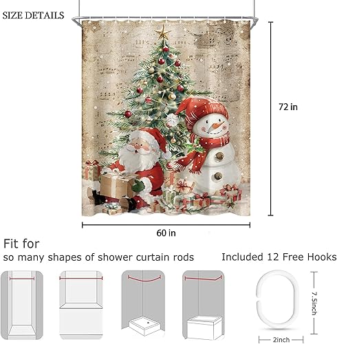 Miniatura 2 de Juego de cortinas de ducha retro de gnomo de muñeco de nieve para baño, 60 pulgadas de ancho x 72 pulgadas de alto, cortina de ducha de nieve