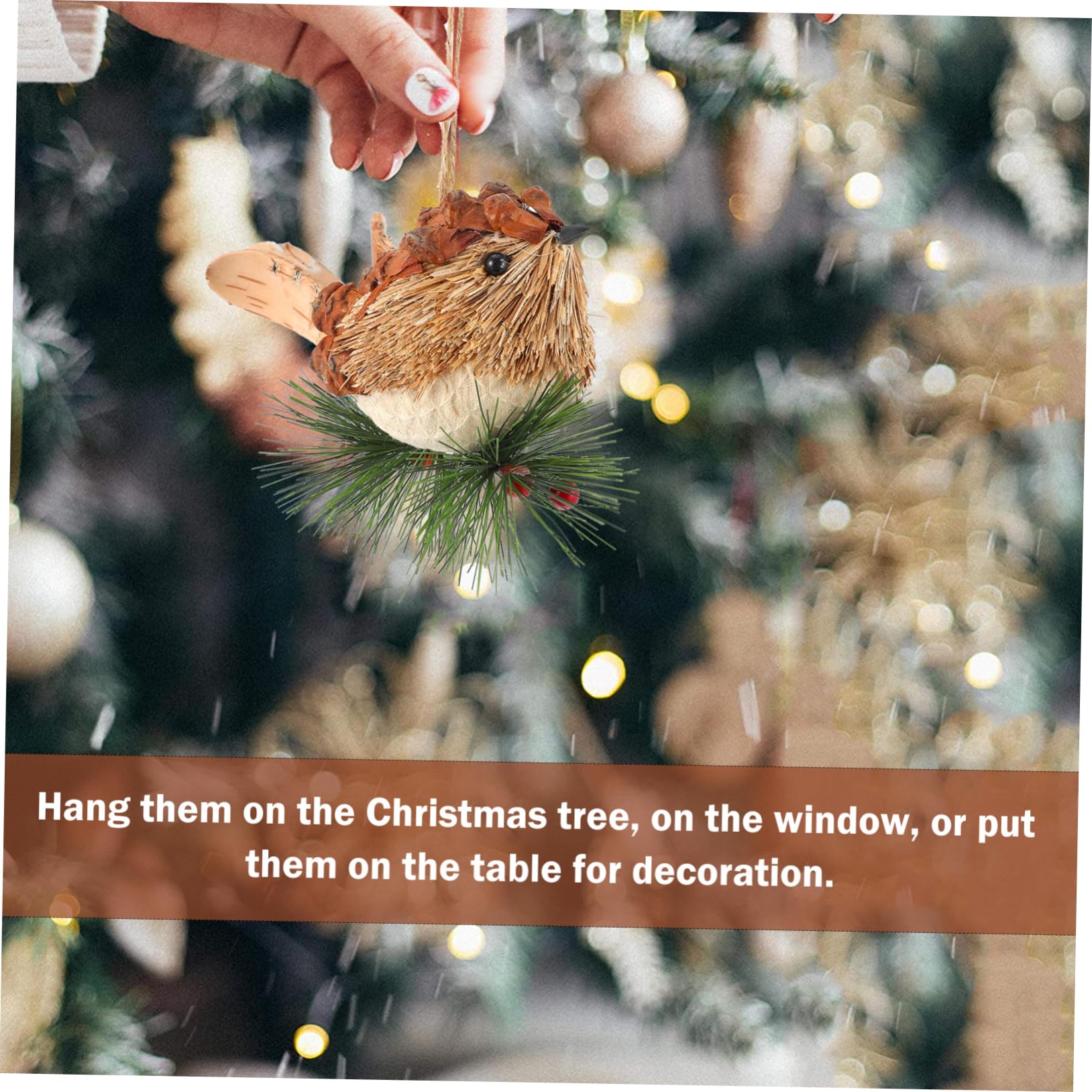 Amosfun 4 Stück Stroh-Vogel-Charme Strickvogel Zum Aufhängen Weihnachtsbaumblasen Szene-hängedekoration Künstliche Vögel Vogelfigur Strohwebender Vogel Kardinales Strohhalm Aus Holz
