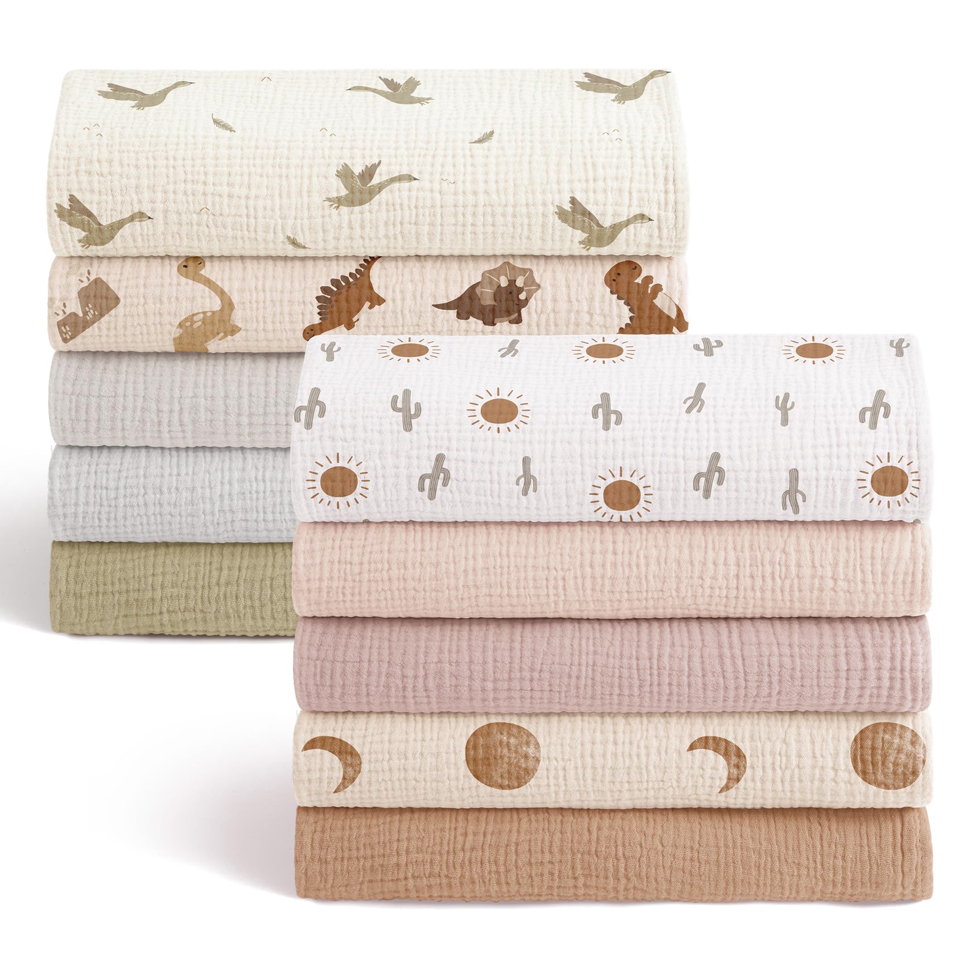 Bearmoss Langes Algodón BeBé 60 x 60 cm Gasa de algodón - Lote de 10 Gasa de algodón cuadrado absorbente de grano para Unisex Bebé Niñas y Niños (Marrón)