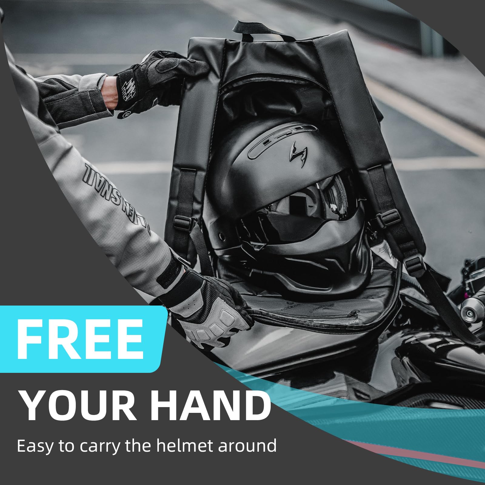 ROCKBROS Zaino per casco da moto, 14,5 l, grande capacità, con simbolo riflettente, borsa impermeabile per bagagli, nero, Utilità