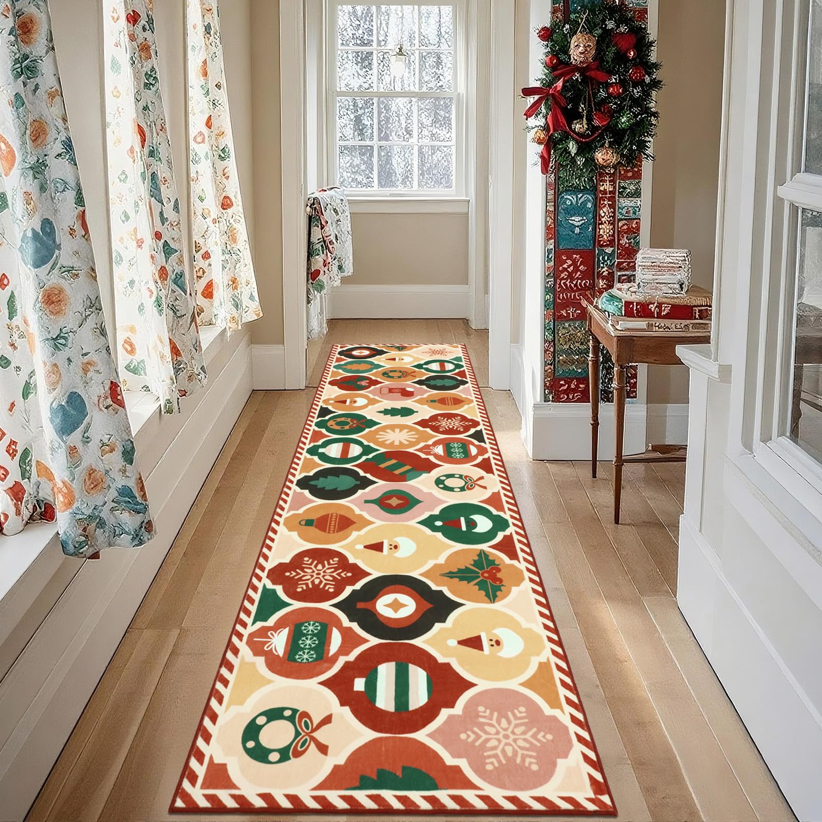 Tappeto Natalizio Antiscivolo 60x240cm, Tappeto Lavabile per Natale, Tappeto Natalizio a Pelo Corto, Tappeto da Cucina per Natale, Tappeto da Cucina per Camera da Letto e Soggiorno