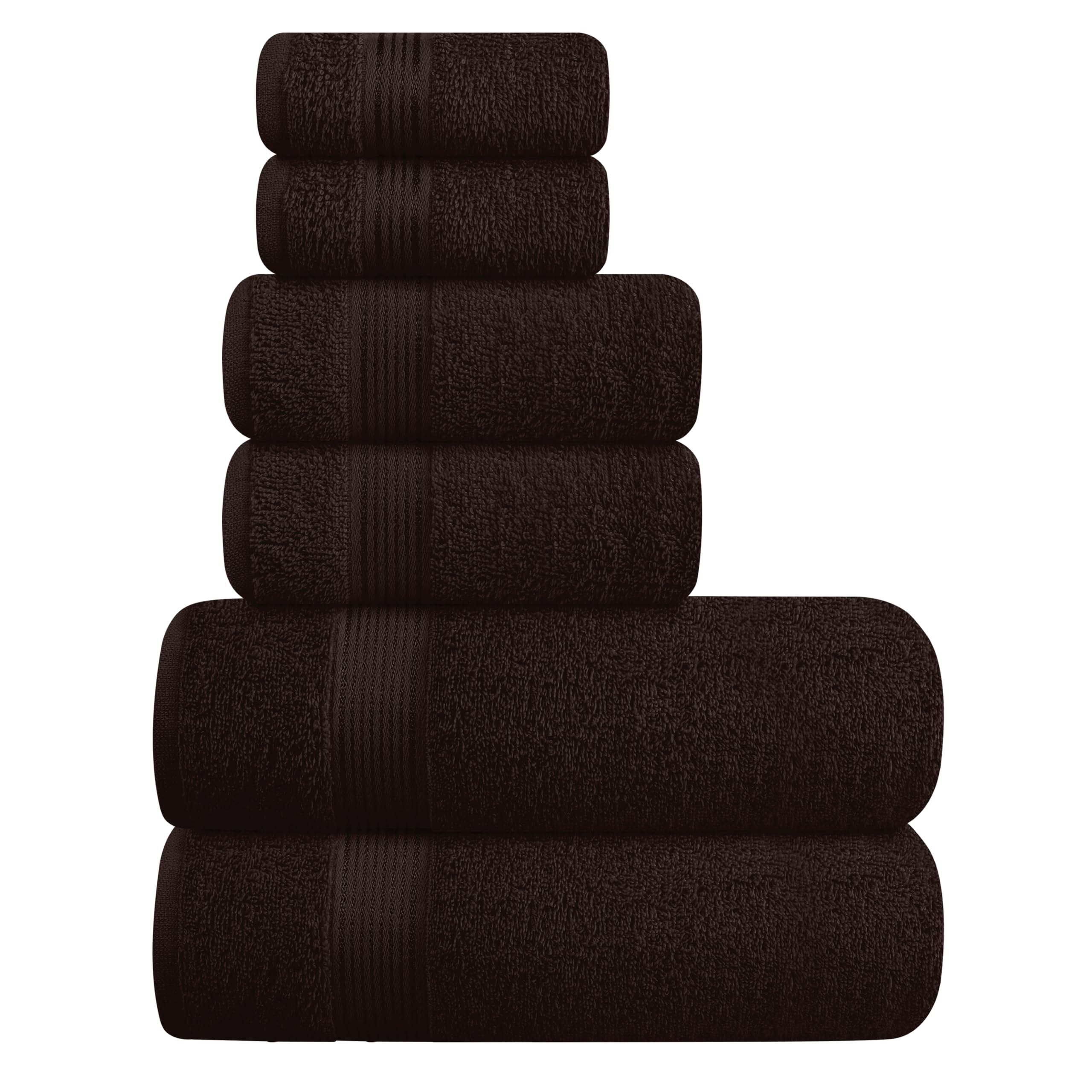Elvana Home Ultra Soft 6 Pack Cotton Towel Set, Contains 2 Bath Towels 28x55 inch, 2 Hand Towels 16x24 inch & 2 Wash Coths 12x12 inch, Ideal for Everyday use, Compact & Lightweight - Brown