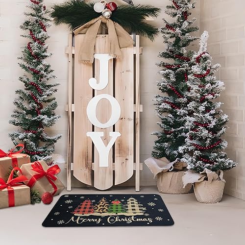 Miniatura 9 de Felpudo decorativo de Navidad de 30 x 17 pulgadas, color negro, tapete de puerta de árbol de Navidad, antideslizante, lavable, de bajo perfil, para