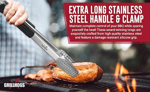 Miniatura 5 de Pinzas extra largas de 9, 12 y 16 pulgadas, pinzas para barbacoa de acero inoxidable 180 con mango de agarre suave duradero, accesorio para