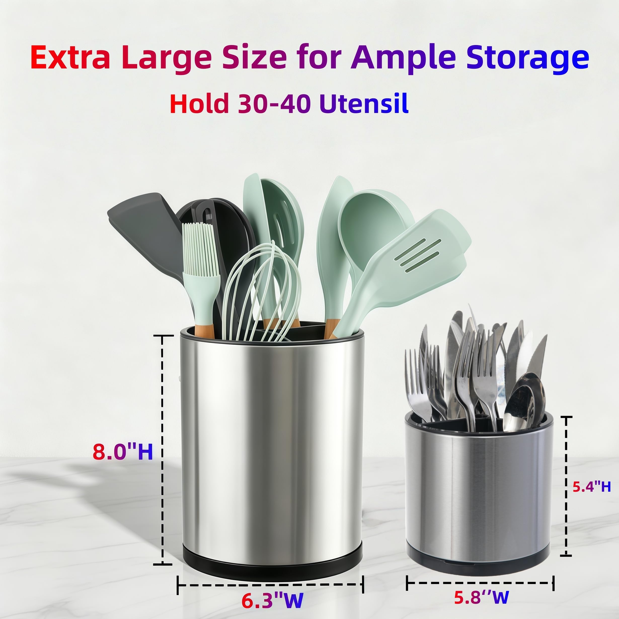 LIBODOUR Juego de 2 soportes para utensilios de cocina extragrandes giratorios para mostrador, organizador de acero inoxidable, para cocina, cubiertos, cuchara, espátula, Lazy Susan (madre y niño)