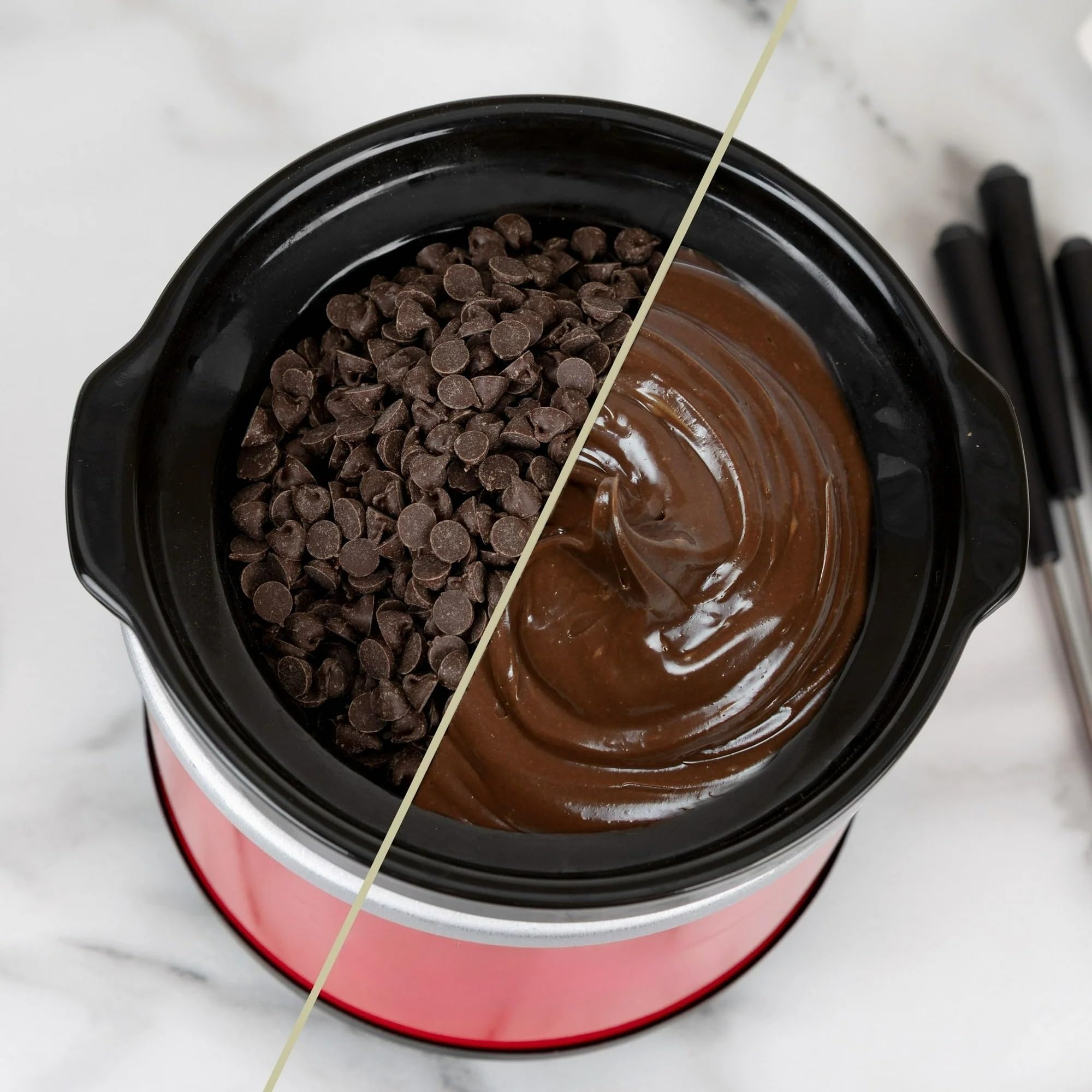20 oz Chocolate Fondue Dipping Pot, 40-Watts, Nonstick Ceramic, Red — view 4