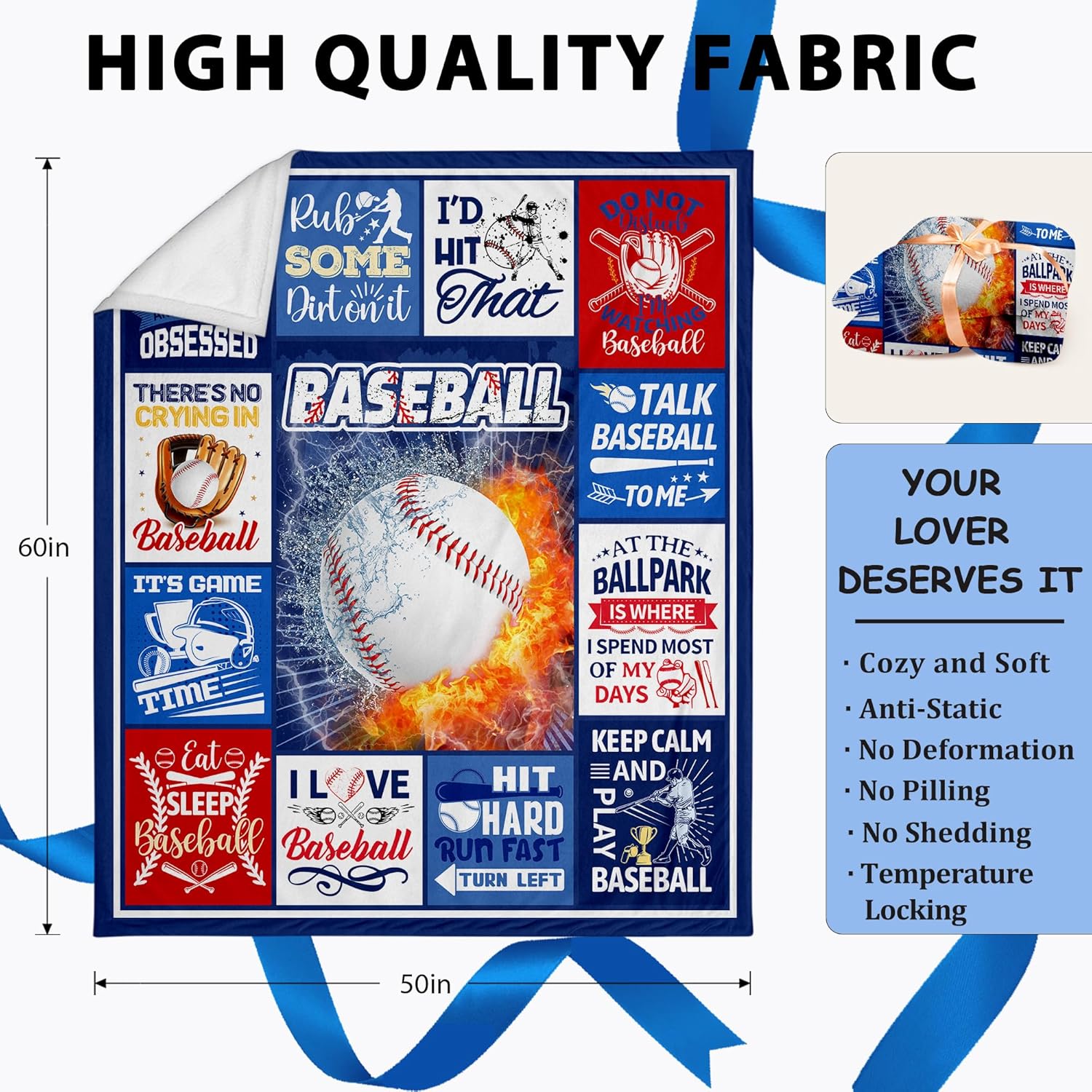 Baseball Gifts, Baseball Gifts for Boys 8-12, Baseball Gifts for Men, Best Baseball Coach Gifts, Baseball Team Gifts for Boys Adults, Baseball Gifts for ChristmasThrow Blanket 50"x60" - Image 4