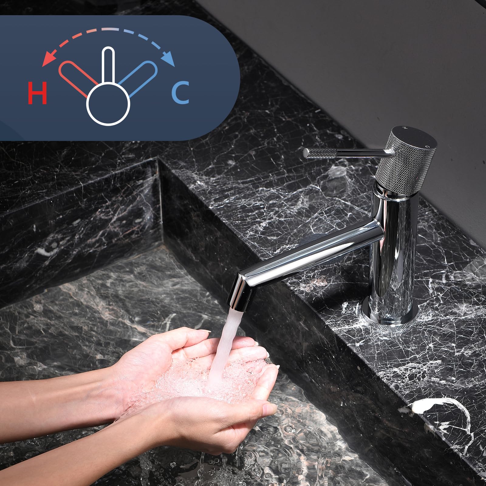 AIMADI Waschtischarmatur Chrom, Einhebelmischer für Bad und Gäste-WC, moderne Badezimmer-Armatur mit Keramik-Kartusche, wassersparend Wasserhahn Bad, für alle Waschbecken