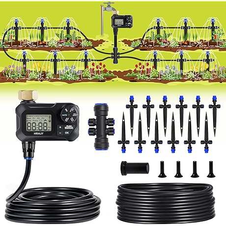Garden Self Watering System: HIRALIY 49FT Automatic Drip Irrigation Kits with Garden Timer