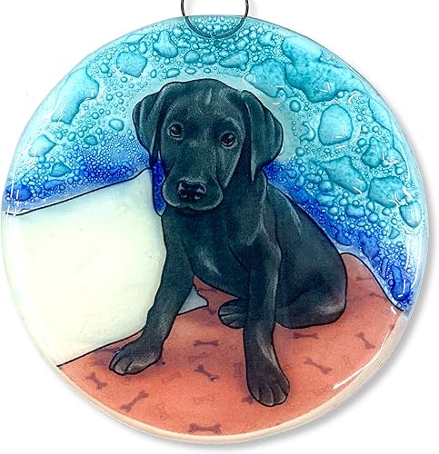 Ruth's Ethical Goods Black Lab - Adorno de árbol de Navidad para perro, atrapador de luz de cristal artístico