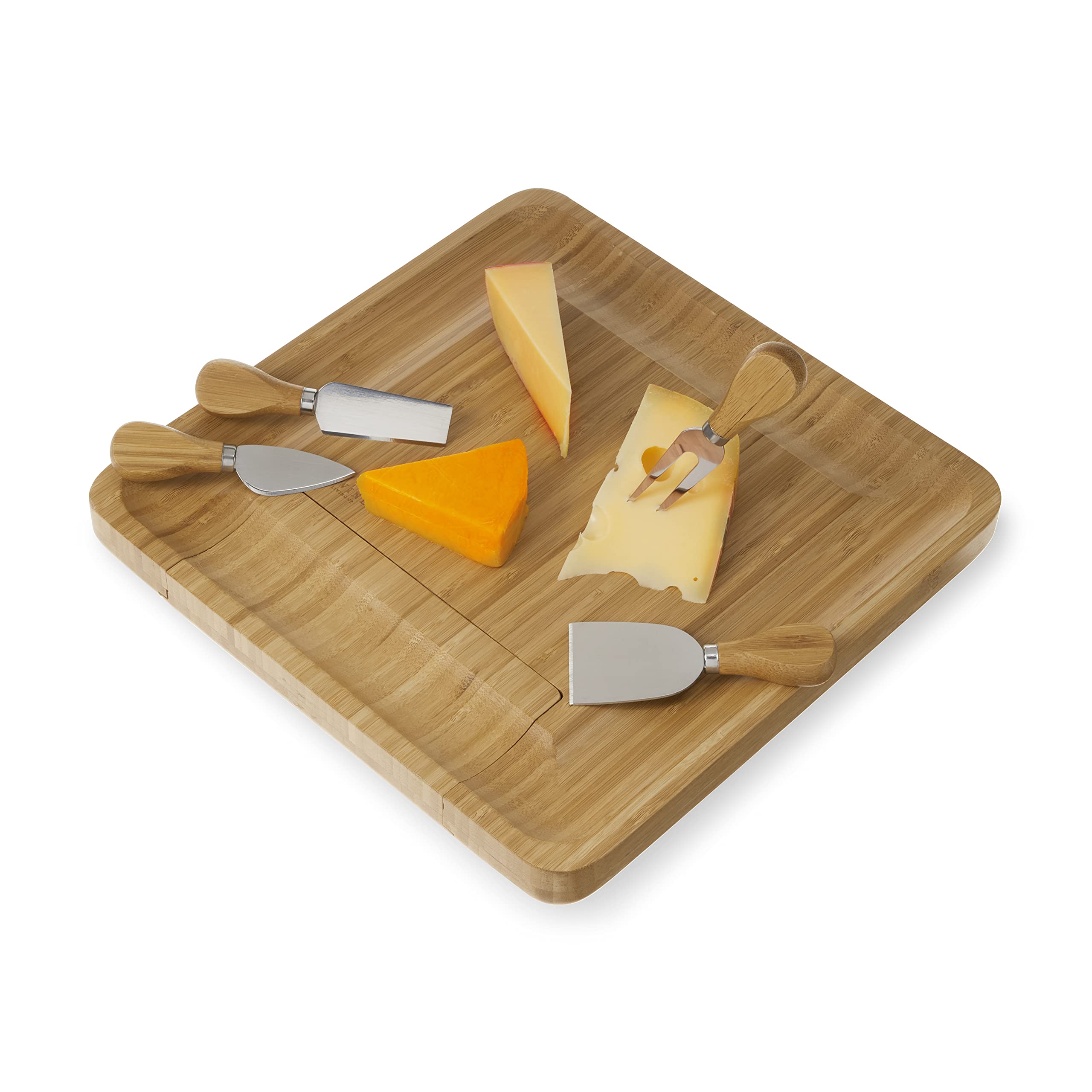 Twine Four Piece Bamboo Knife Set Wood Cheese Boards, Natural