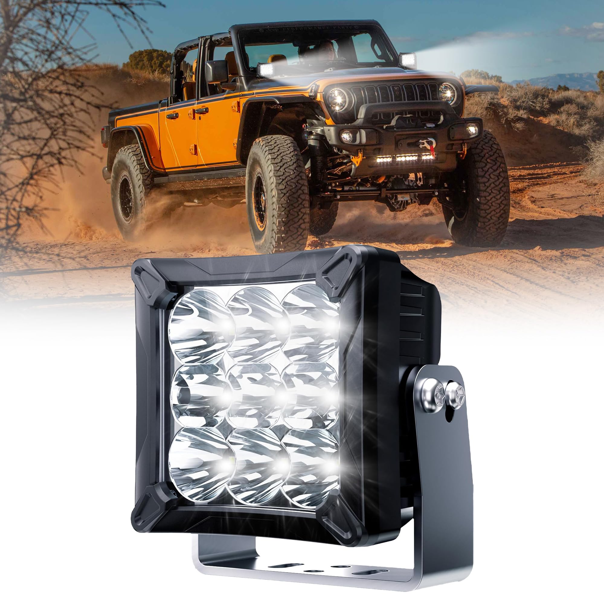 4WDKING 5 Inch LED Pods Light, 90W Super Bright Spot Lights, Screwless Design, IP68&IP69K Waterproof, Off Road Driving Lamp for Truck Pickup ATV UTV SUV Golf Cart Boat