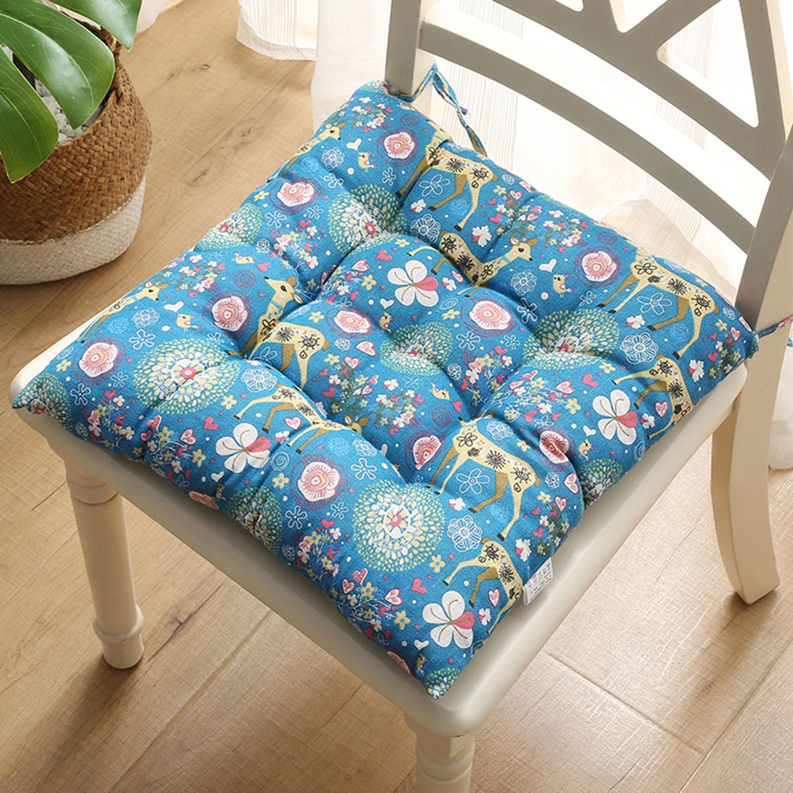 Velvet Chair Cushions for Dining Chairs, Set of 1 2 3 4 5 6,Seat Pads for Kitchen Chairs with Ties,40cm*40cm(15.7in*15.7in) (1, Blue Deer, 15.7in*15.7in)