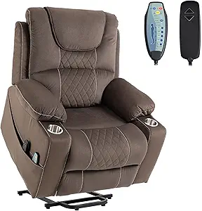 Power Lift Recliner Chair for Elderly with Massage and Heating, Ergonomic Electric Recliner Chair Single Sofa for Adults with Remote Control USB Port, Cup Holders, Side Pockets