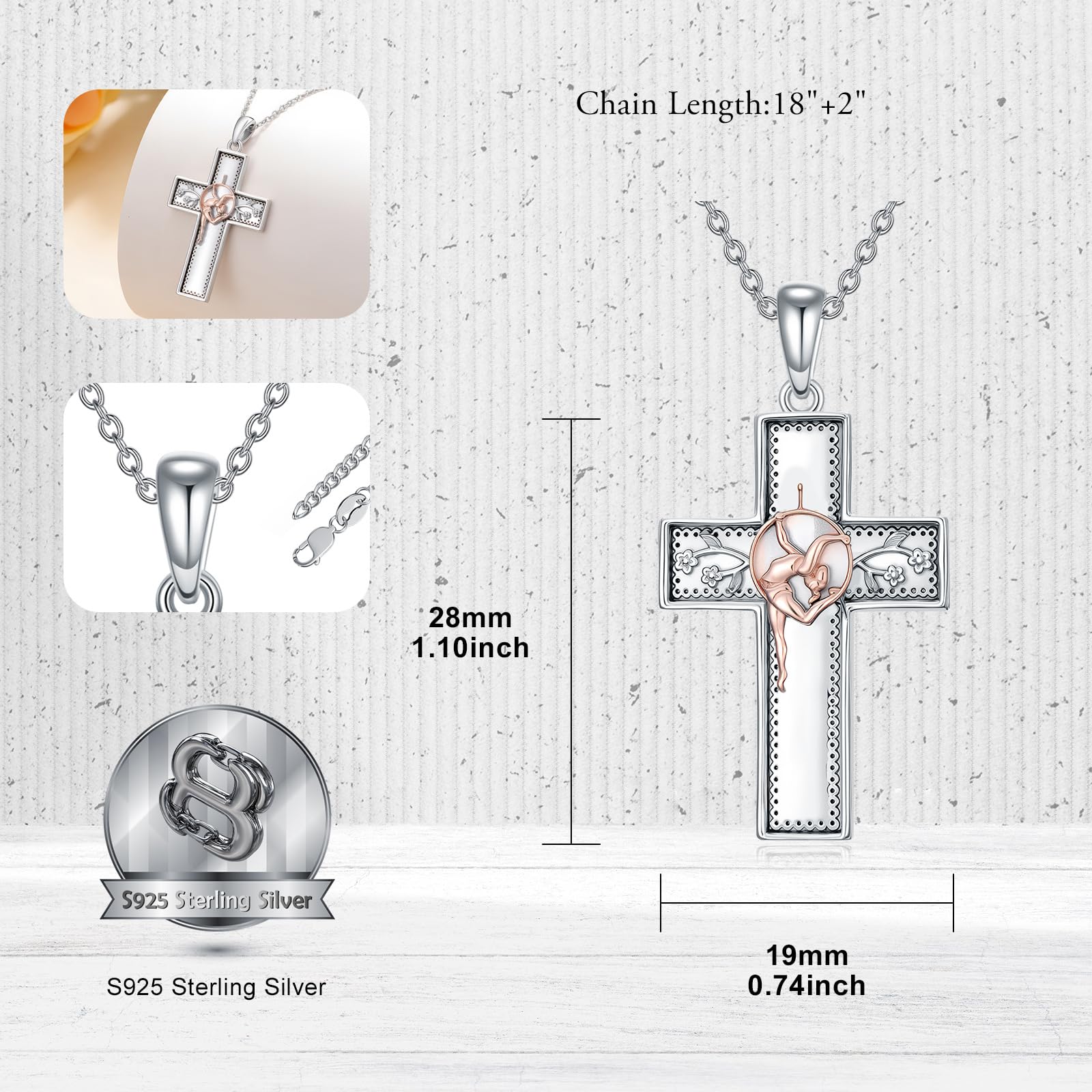 PROESS Collana a forma di croce in argento Sterling 925, con ciondolo a forma di croce occidentale, regalo religioso per donne
