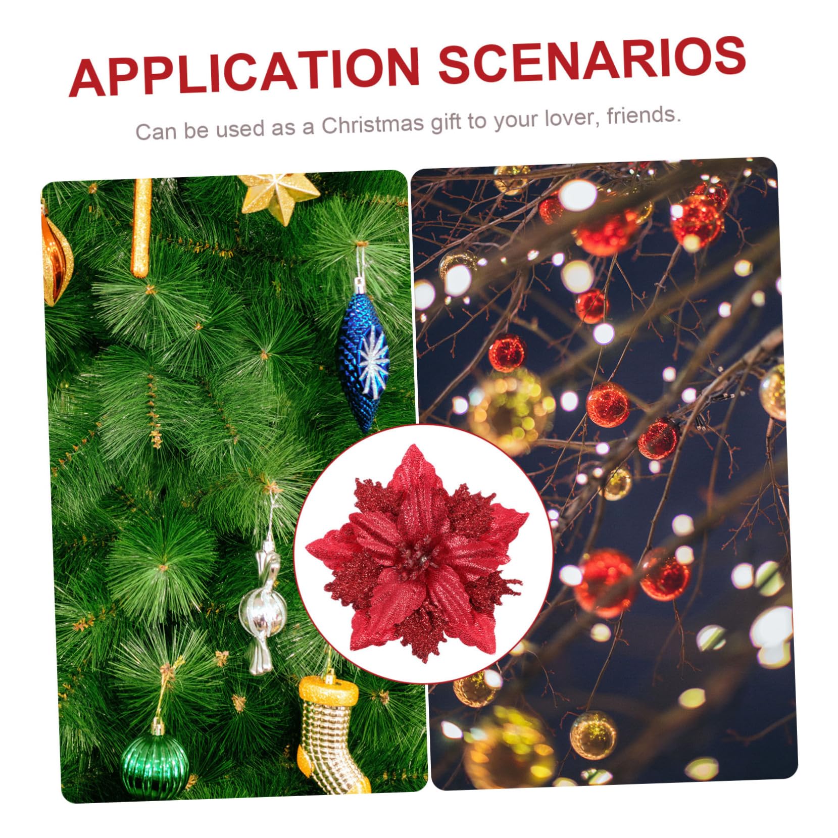 OUNONA 24piezas Flores Artificiales para Decoración De Árbol De Navidad Adornos De Poinsettia Rojos para Fiestas y Celebraciones Accesorios Festivos para Crear Un Navideño Alegre