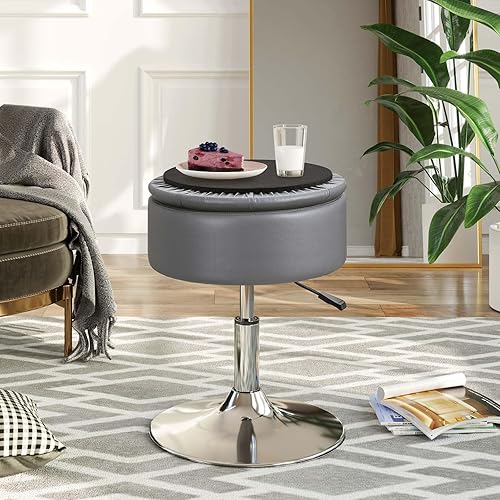 Miniatura 4 de GREENSTELL Taburete de tocador con almacenamiento, silla de tocador de piel sintética ajustable de 17.9 a 24.2 pulgadas, taburete de maquillaje