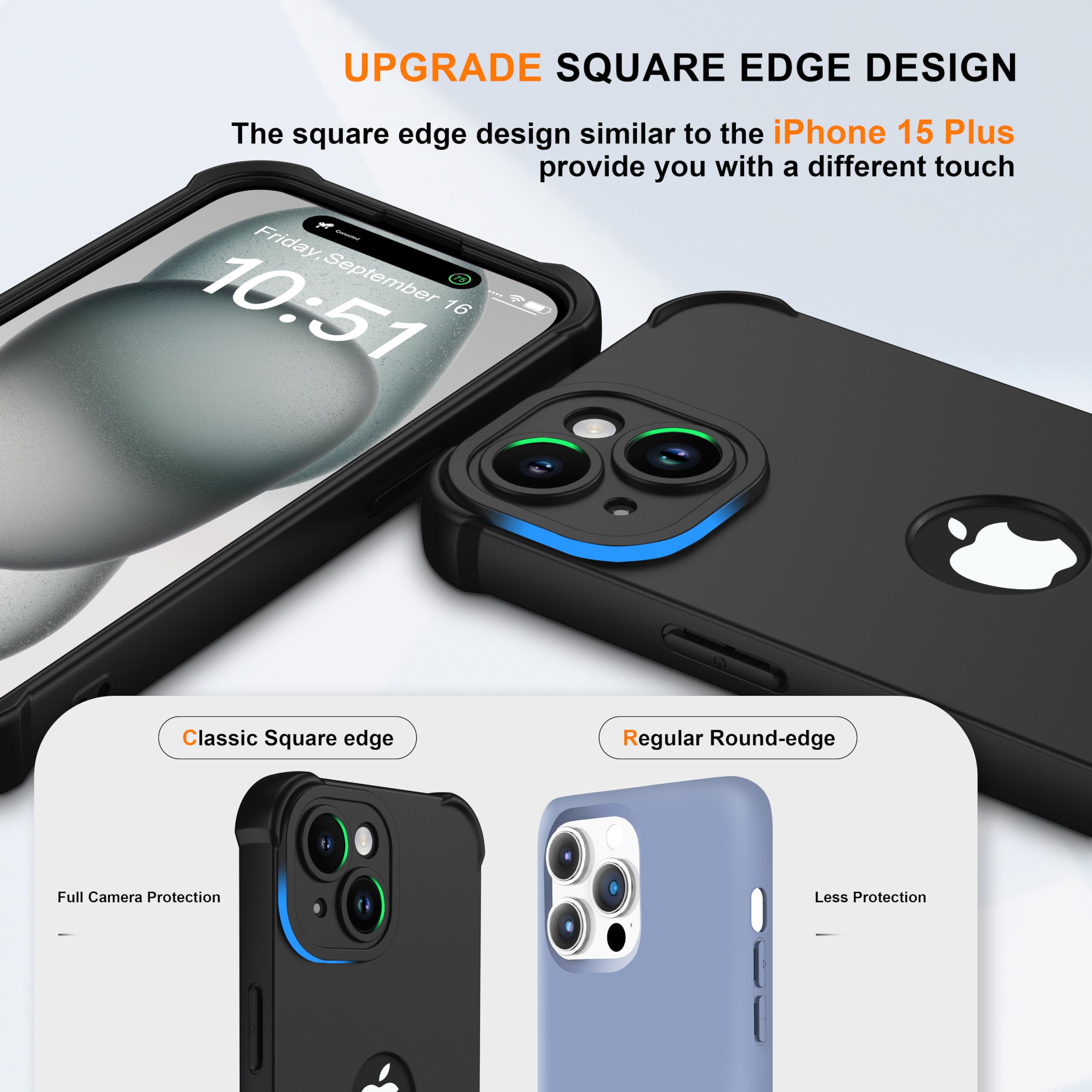 ORETECH Compatibile con Custodia Cover per iPhone 14 Pro (6,1), con 2 Pellicola Vetro Temperato e 1 Pellicola Fotocamera, Antiurto Ultra-Sottile Protettiva Custodie iPhone 14 Pro Cover - Nero
