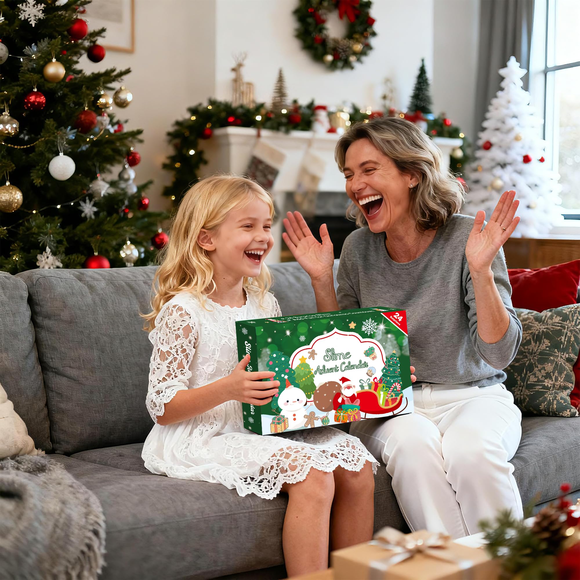 KYEVIS Schleim Adventskalender 2025, 24 Tage Slime Set Weihnachtskalender Geschenk für Kinder, Teenager, Mädchen und Jungen (Bezauberndes Grün)