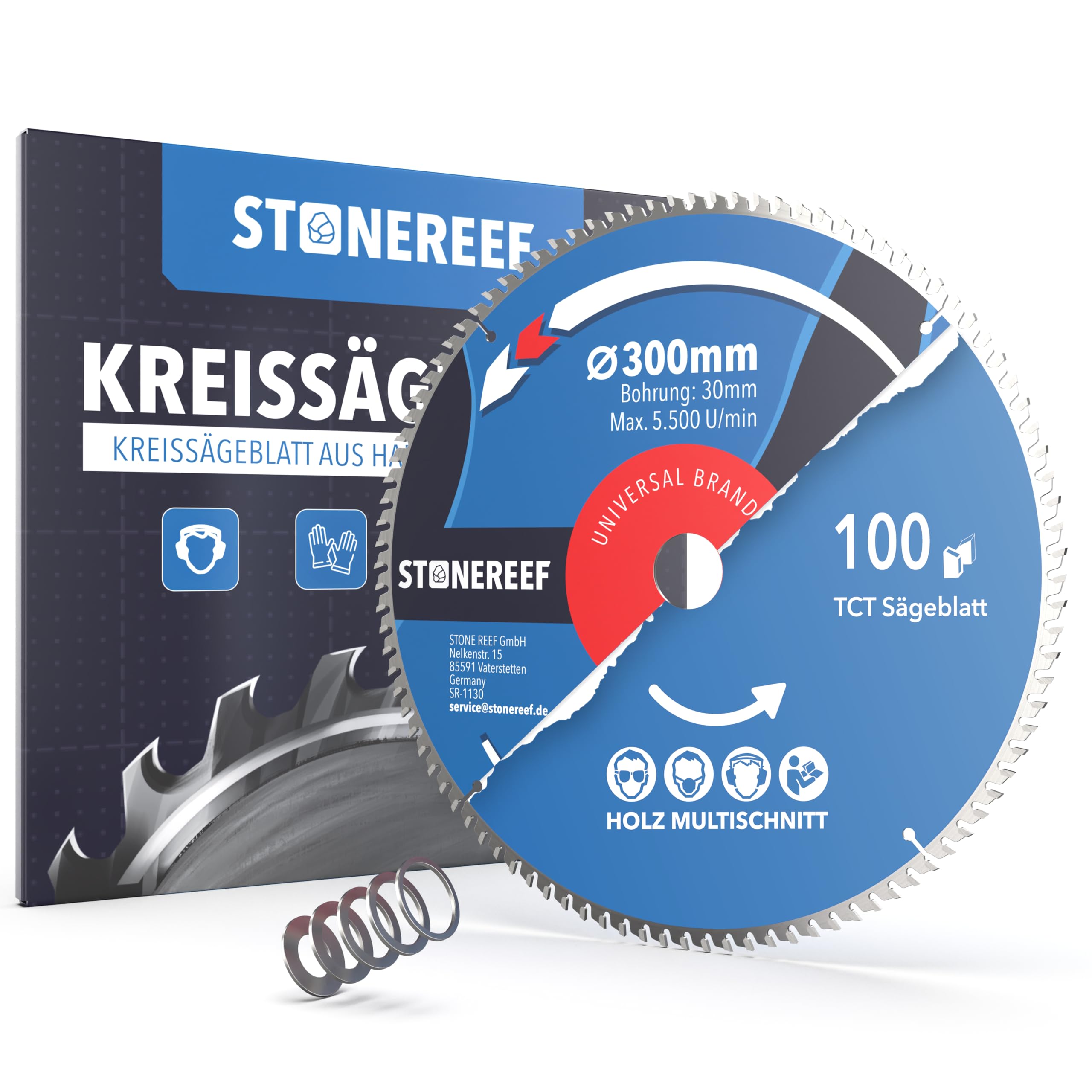 Sägeblatt 300x30 - Kreissägeblatt [inkl. Adapter auf Bohrung 20 &16mm], kompatibel mit Winkelschleifer von Bosch, Makita usw. - Sägeblatt Kreissäge Nagelfest - für Holz