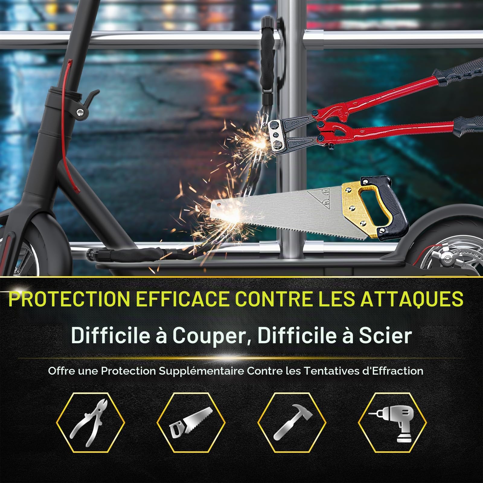 Cadenas Trottinette Electrique, Antivol Velo avec Sacoche 3 L | Cadenas à Combinaison 5 Chiffres, Antivol Trottinette Électrique avec Chaîne de 7mm/91cm et Deux Serrures pour Vélos et Motos