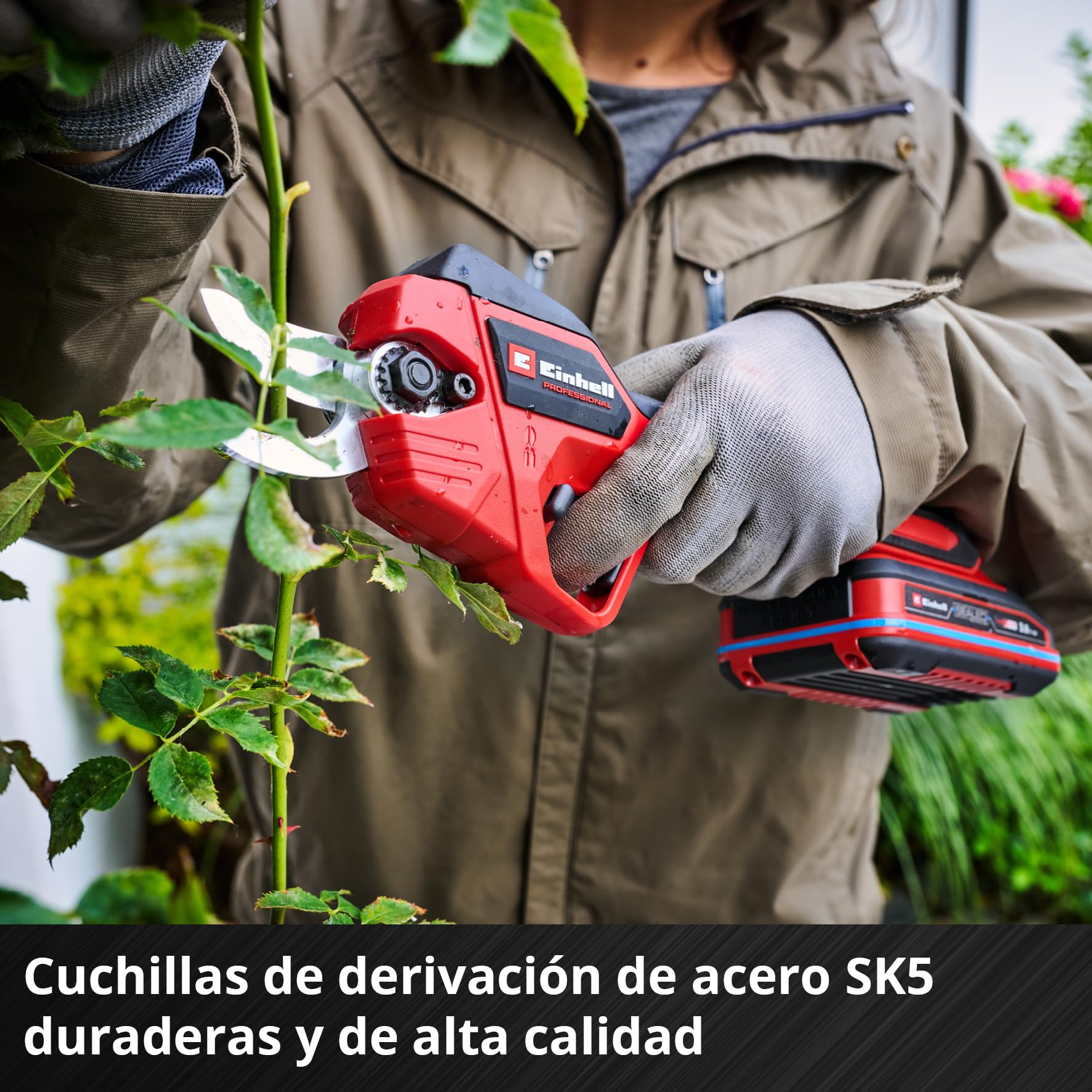 Tijeras de podar con batería GP-LS 18/28 Li BL-Solo Einhell Professional Power X-Change (18 V, capacidad de corte ajustable, ramas hasta 28 mm, cuchillas de derivación, clip de cinturón, sin batería)