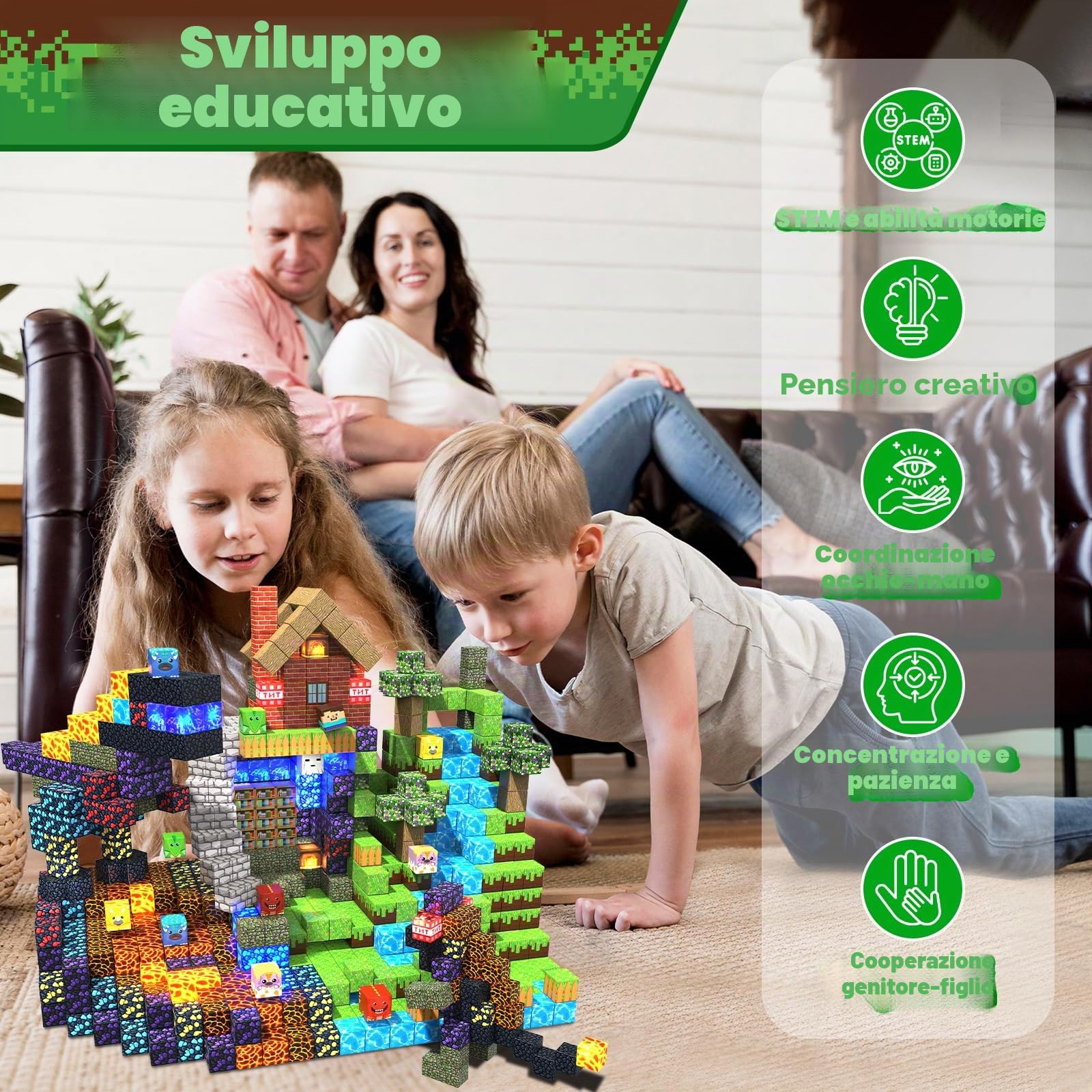 Magneverse Costruzioni Magnetiche 150 Pcs Costruzioni Magnetiche per Bambini - Foresta e Dinosauri - Giocattoli Magnetici Montessori per Bambini dai 3 ai 9 Anni Regali di Pasqua per Ragazzi e Ragazze