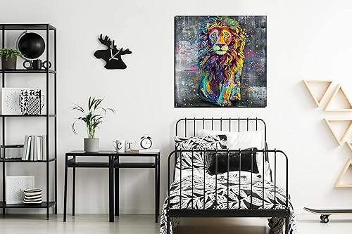 Miniatura 7 de Xxliren Lienzo de grafiti con imágenes de león para sala de estar, tamaño grande, pintura de león, decoración de pared para decoración de habitación