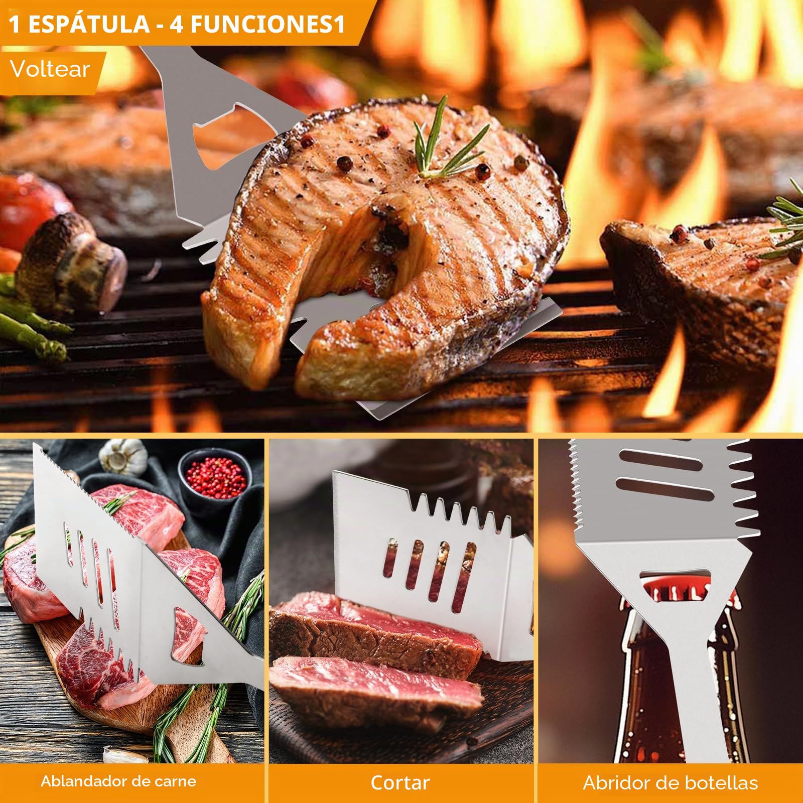 15Pcs Kit Barbacoa, Juego de Utensilios Barbacoa de Acero Inoxidable, Profesionales Accesorios Barbacoa Prácticas con Bolsa Portatil, Herramientas Parrilla Barbacoa para Camping Picnic Exterior
